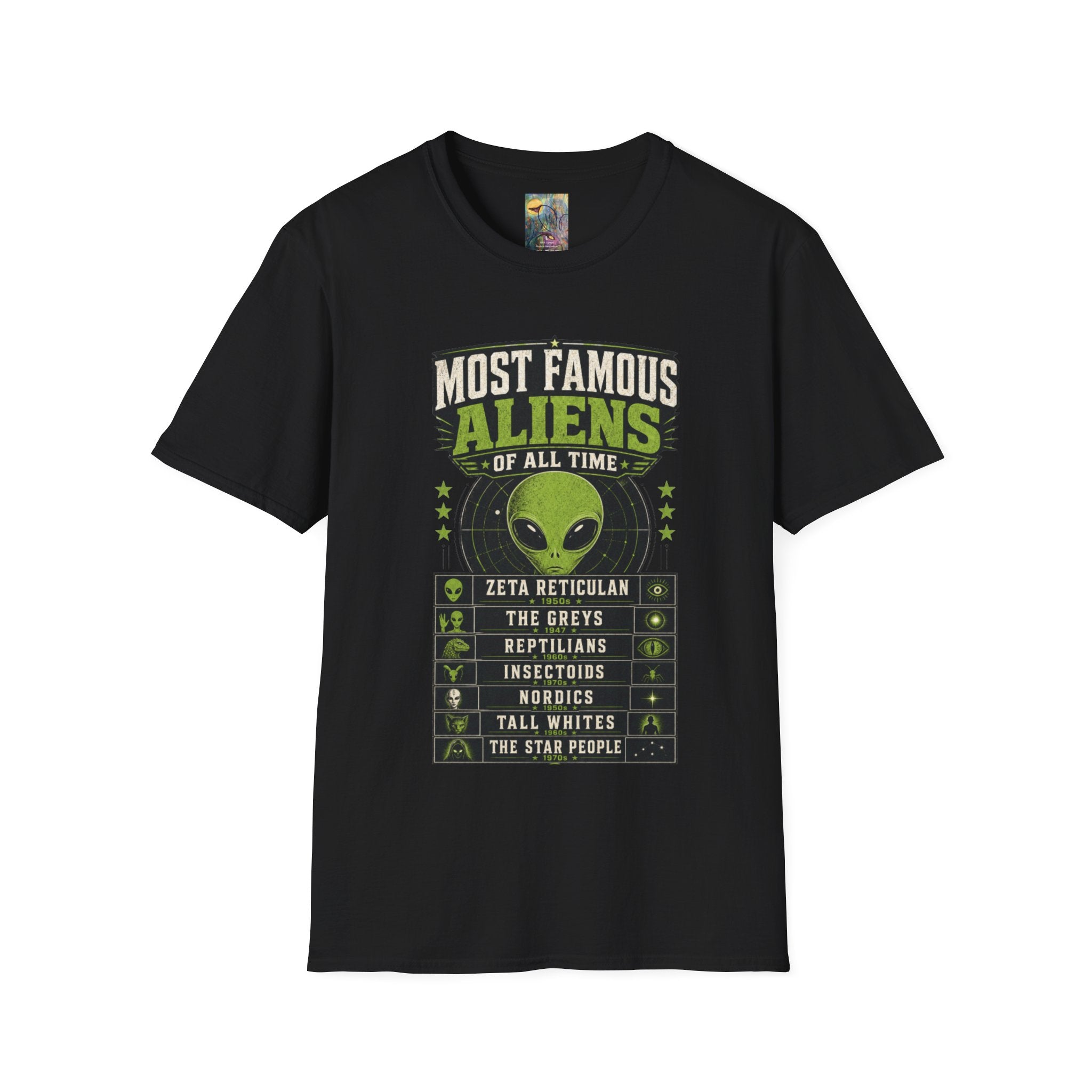Most Famous Aliens T-Shirt — Retro Green Alien Graphic Tee