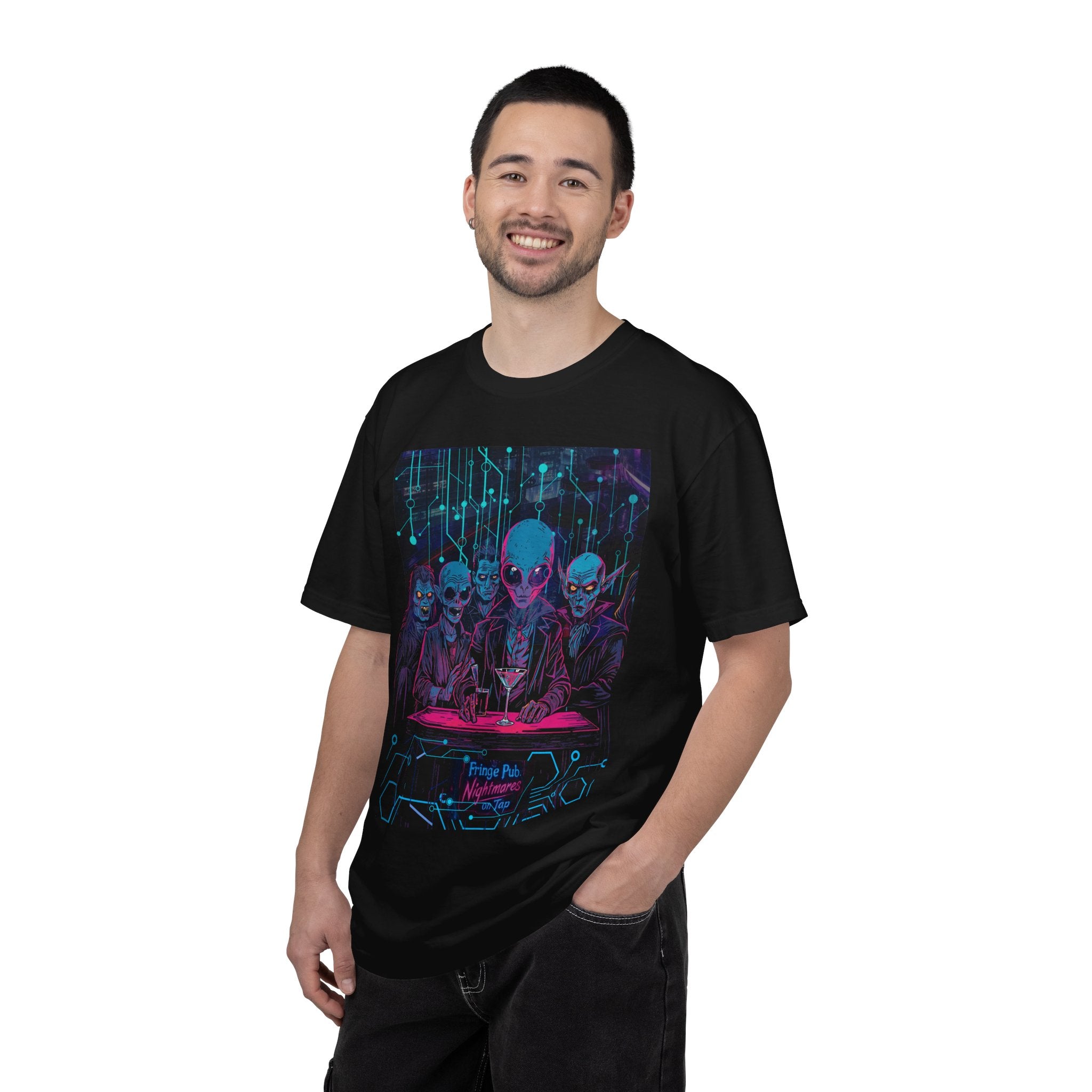 Fringe Bar: Nightmares on Tap T-Shirt — Retro Cyberpunk Horror Aliens Graphic Tee