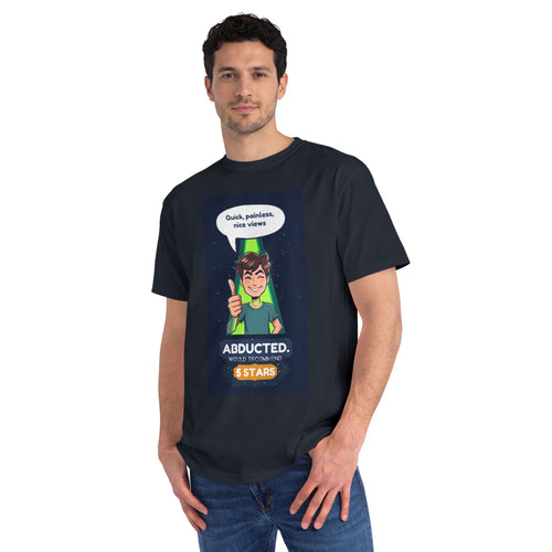 Alien abduction organic t-shirt worn by model