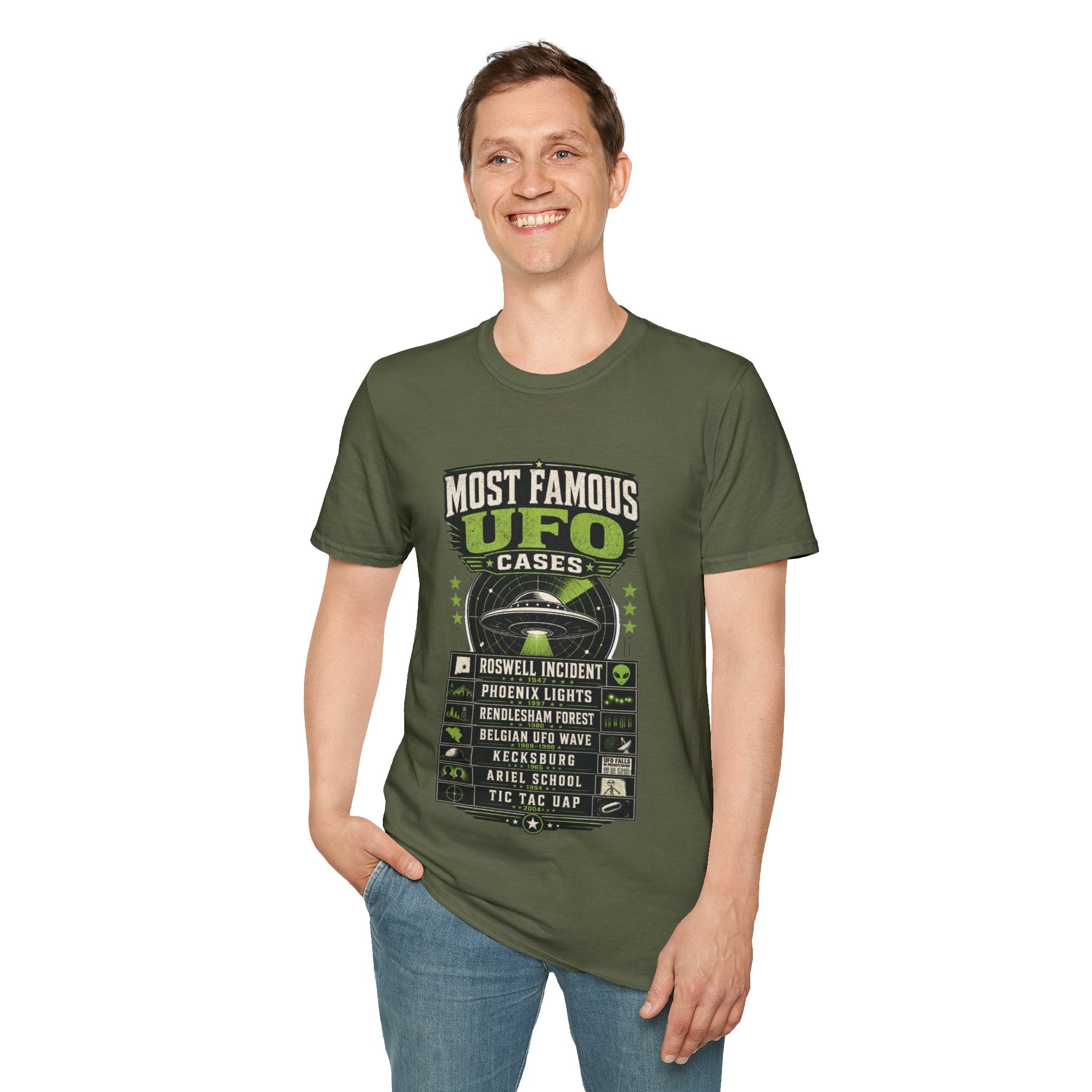 Most Famous UFO Cases T-Shirt — Roswell & Top Alien Encounters Tee