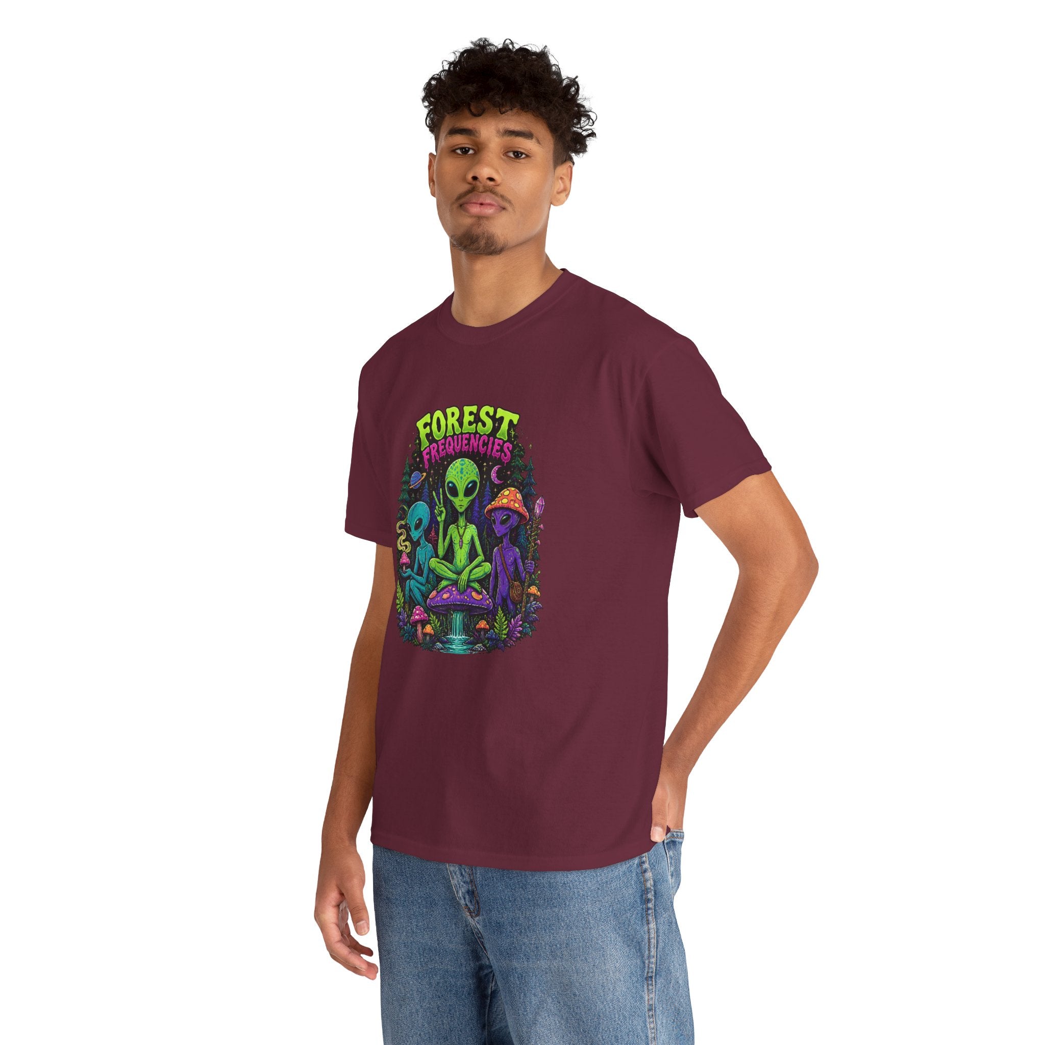Forest Frequencies Alien T-Shirt — Psychedelic Mushroom Meditation Tee