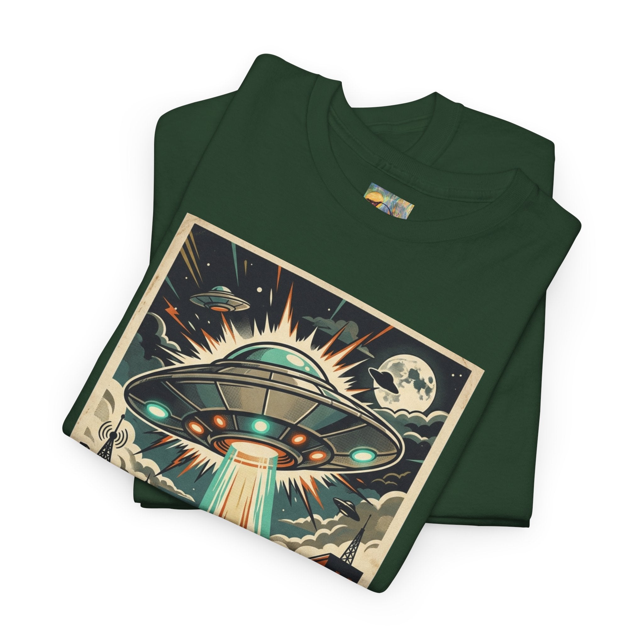 Pop Sci-fi Alien Invasion T-Shirt — Vintage UFO 'Not Again!' Graphic Tee