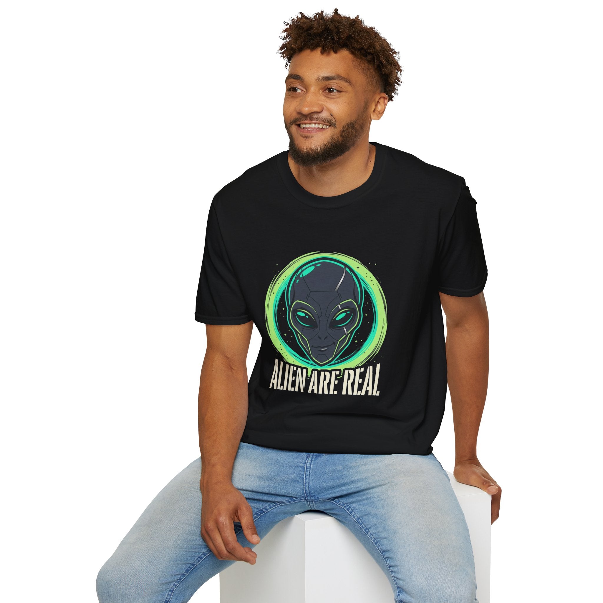 Alien Are Real T-Shirt — Neon Green Alien Face Graphic Tee