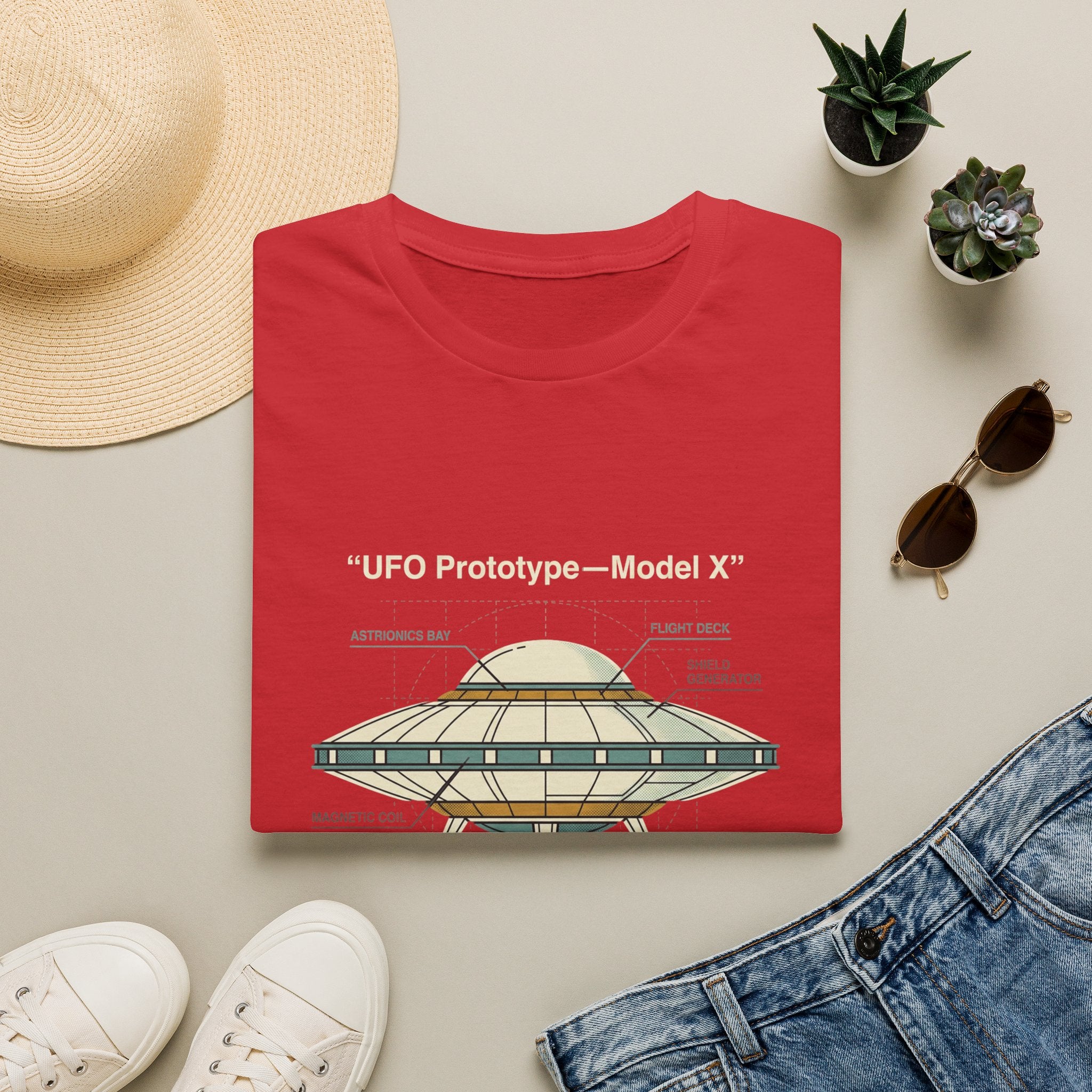 UFO Diagram Technical T-Shirt — Retro Schematic Alien Spaceship Tee
