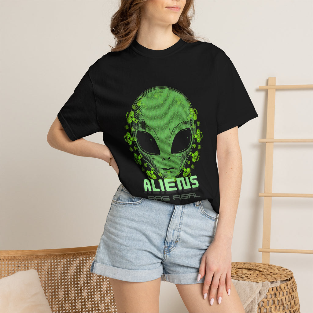 Aliens Are Real Graphic T-Shirt — Retro Green Alien Head Tee