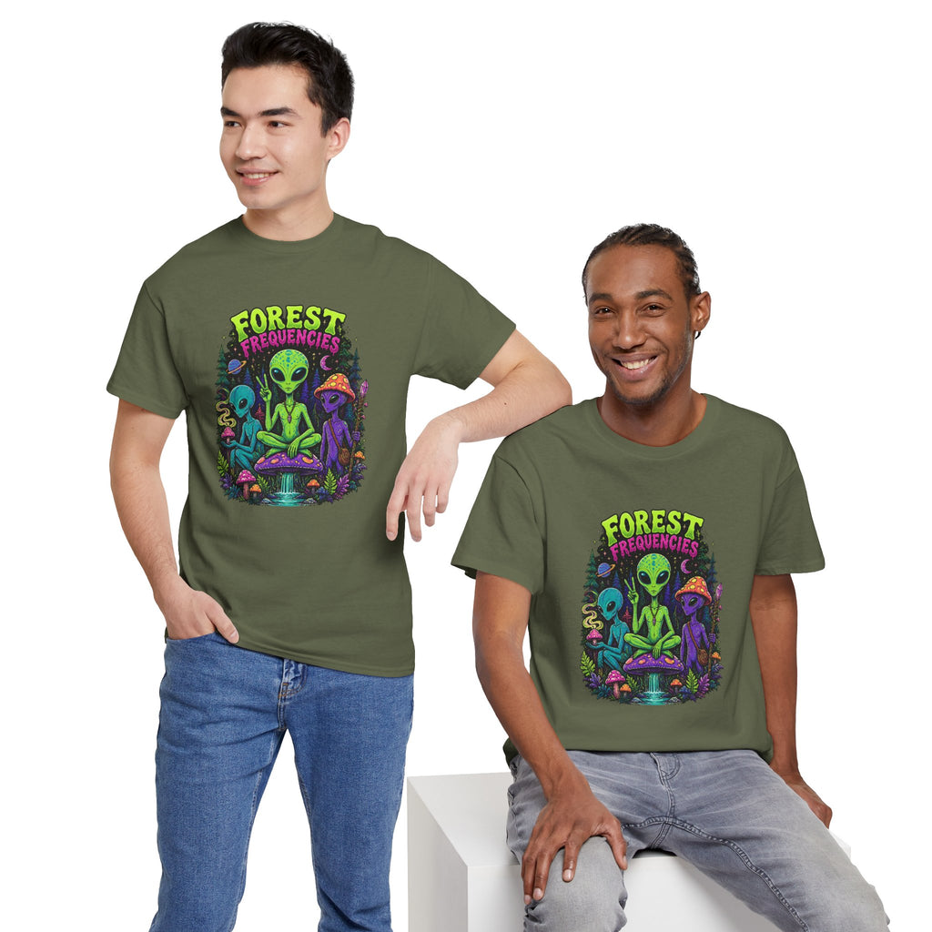 Forest Frequencies Alien T-Shirt — Psychedelic Mushroom Meditation Tee