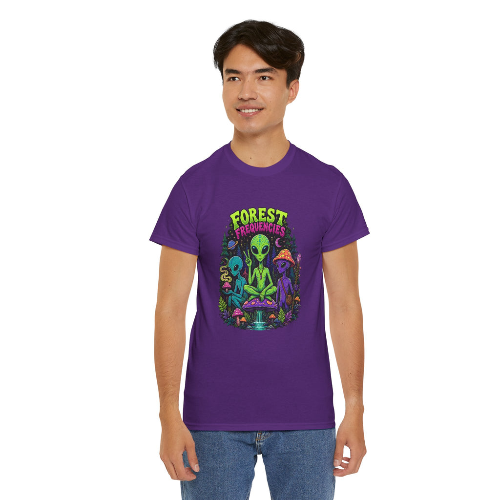 Forest Frequencies Alien T-Shirt — Psychedelic Mushroom Meditation Tee
