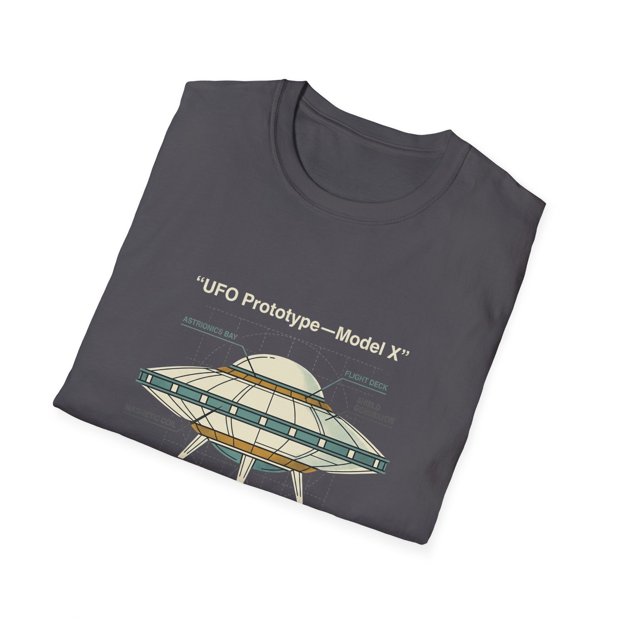 UFO Diagram Technical T-Shirt — Retro Schematic Alien Spaceship Tee
