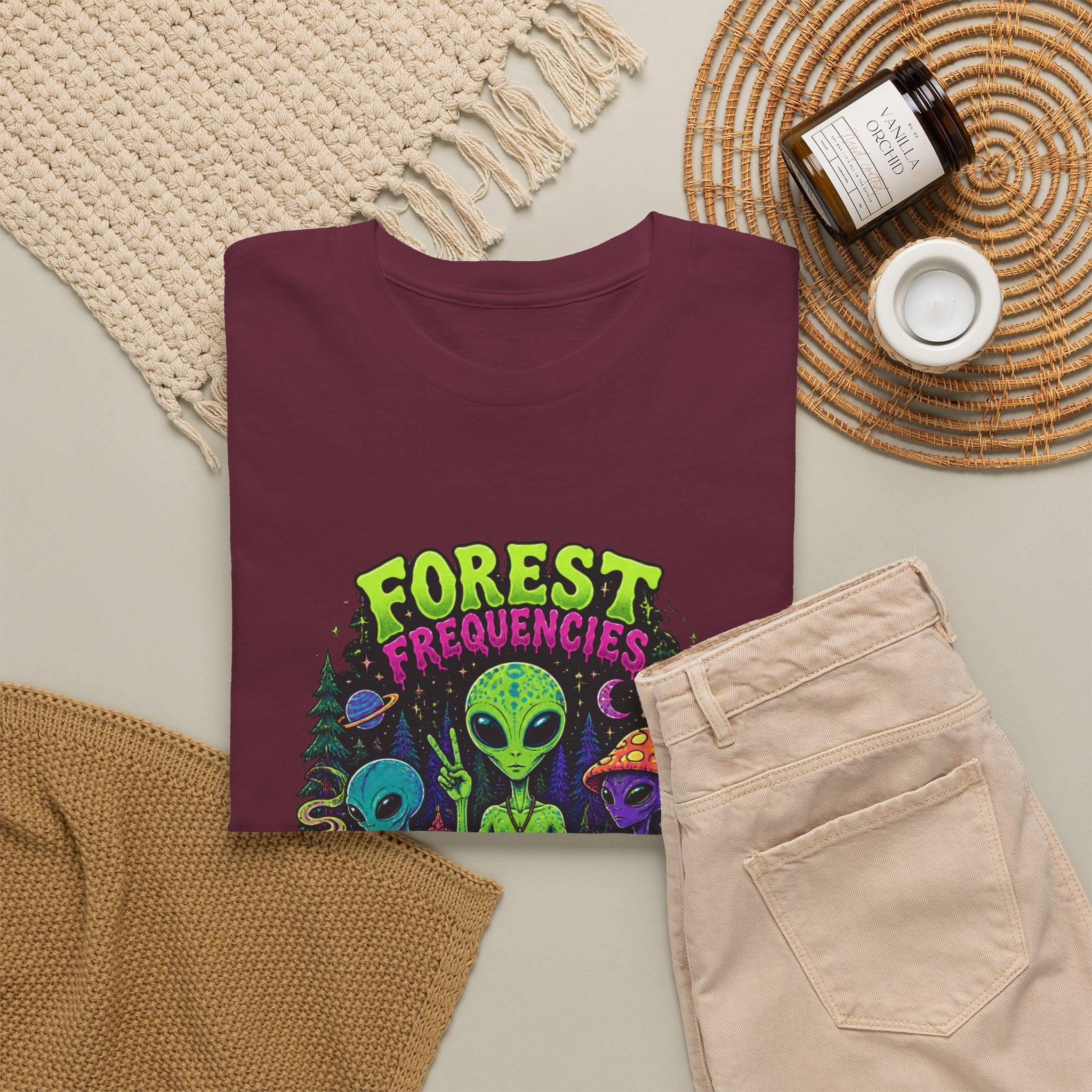 Forest Frequencies Alien T-Shirt — Psychedelic Mushroom Meditation Tee