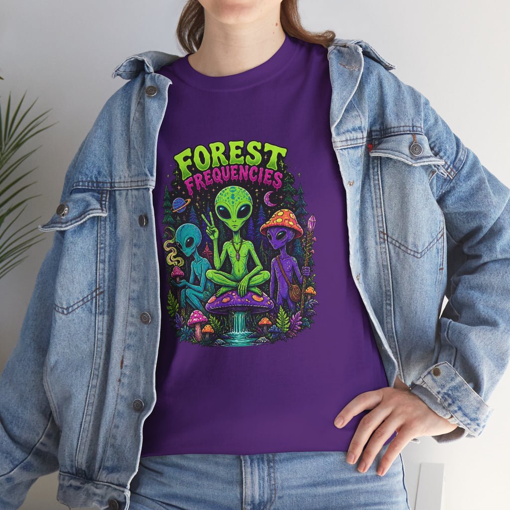 Forest Frequencies Alien T-Shirt — Psychedelic Mushroom Meditation Tee