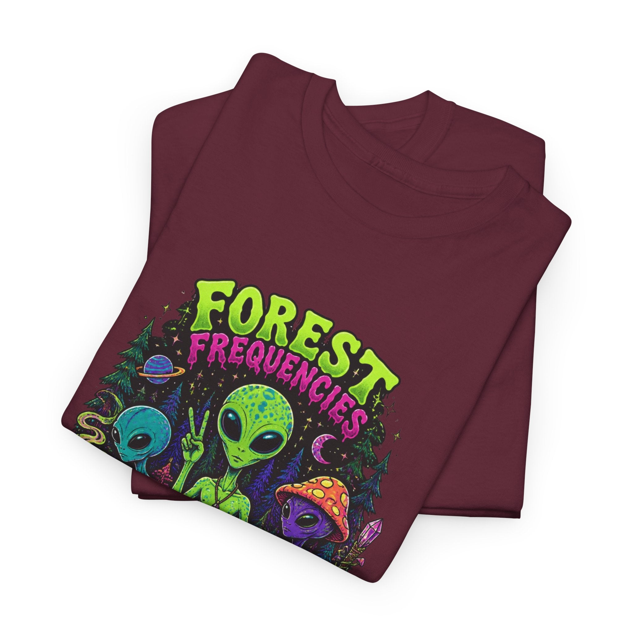 Forest Frequencies Alien T-Shirt — Psychedelic Mushroom Meditation Tee