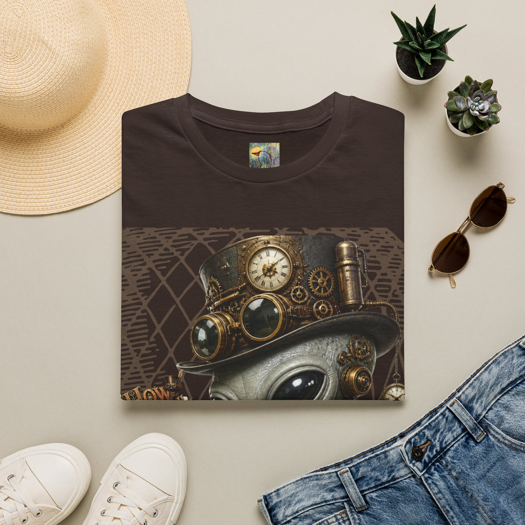 Steampunk Alien Graphic T-Shirt — Vintage Clockwork Extraterrestrial Tee