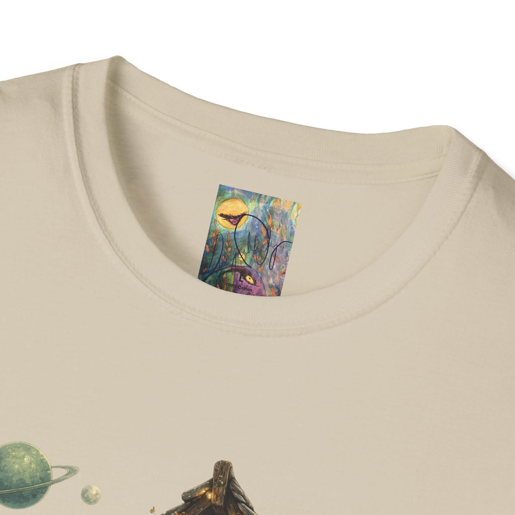 Alien Cottage T-Shirt — Whimsical Extraterrestrial Home Graphic