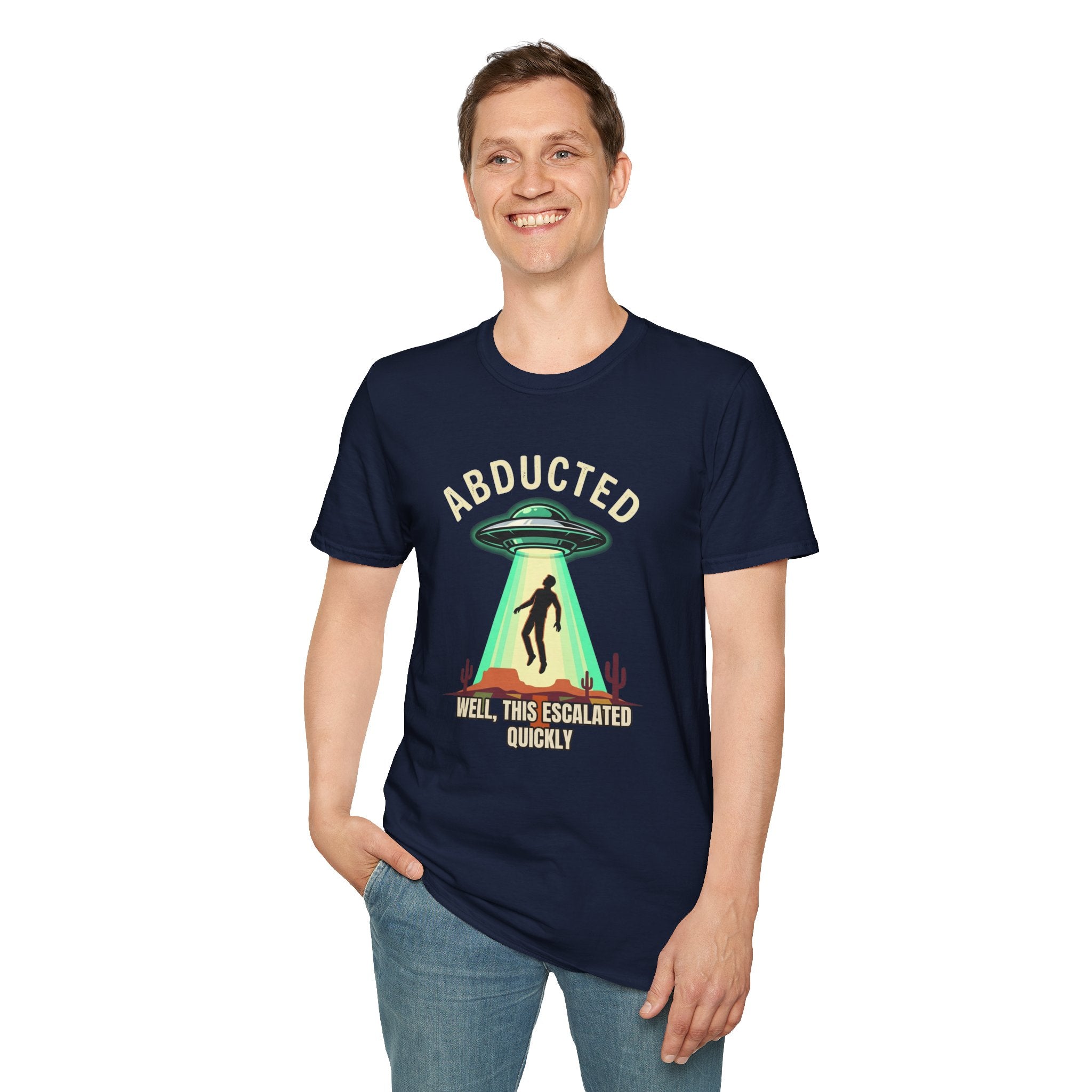 "Well That Escalated Quickly" Abducted UFO Tee — Retro Alien Abduction Graphic T-Shirt