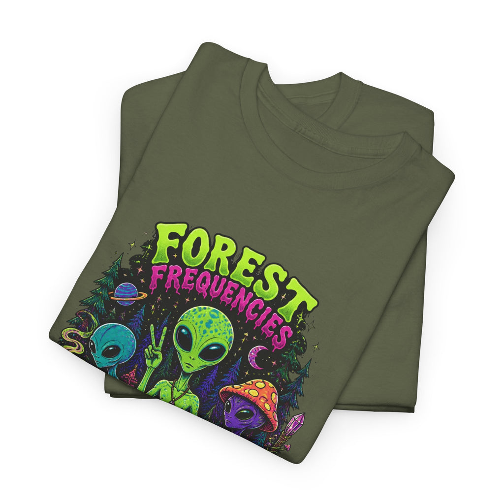 Forest Frequencies Alien T-Shirt — Psychedelic Mushroom Meditation Tee