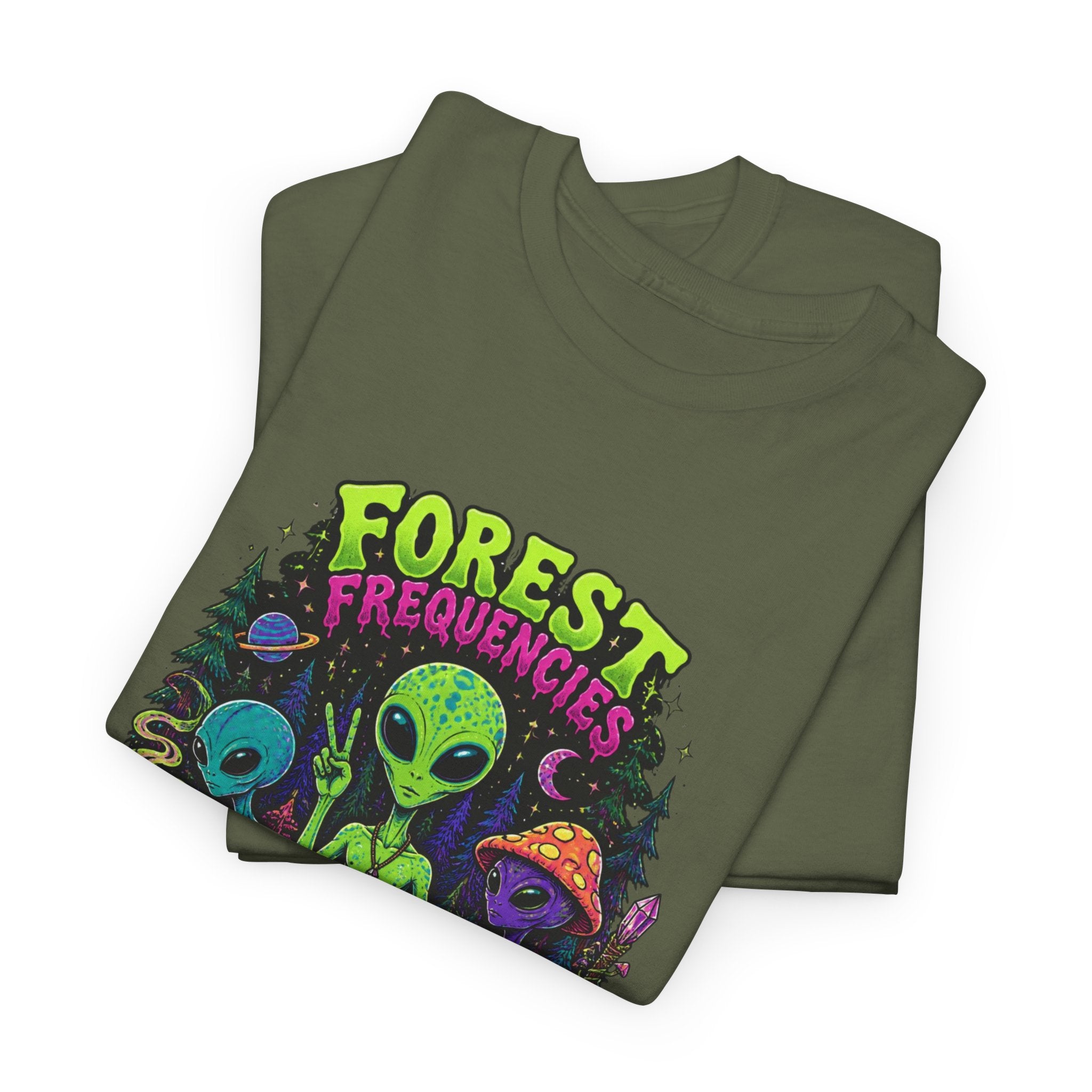 Forest Frequencies Alien T-Shirt — Psychedelic Mushroom Meditation Tee