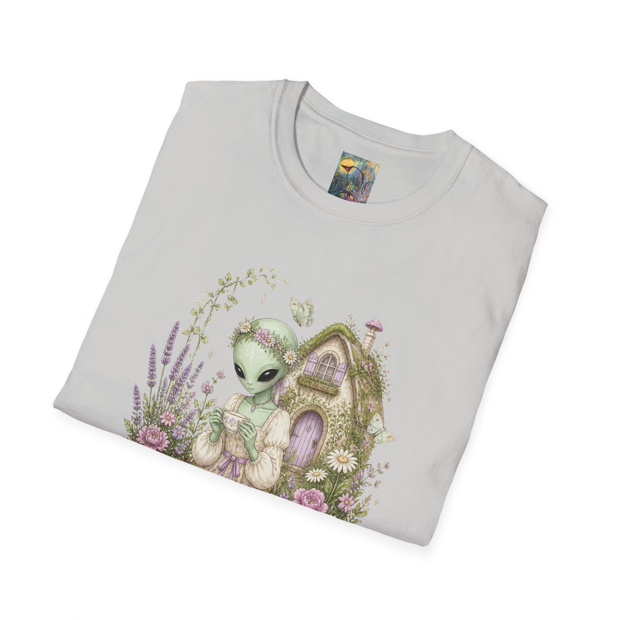 Alien Cottage Tee — Whimsical Floral Alien Garden T-Shirt