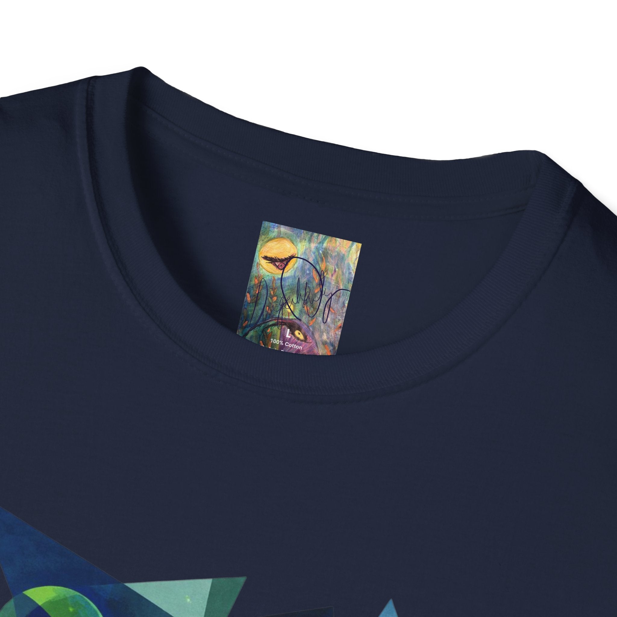 Blue & Green Cubism UFO Galaxy Geometry T‑Shirt — Neon Abstract Space Art