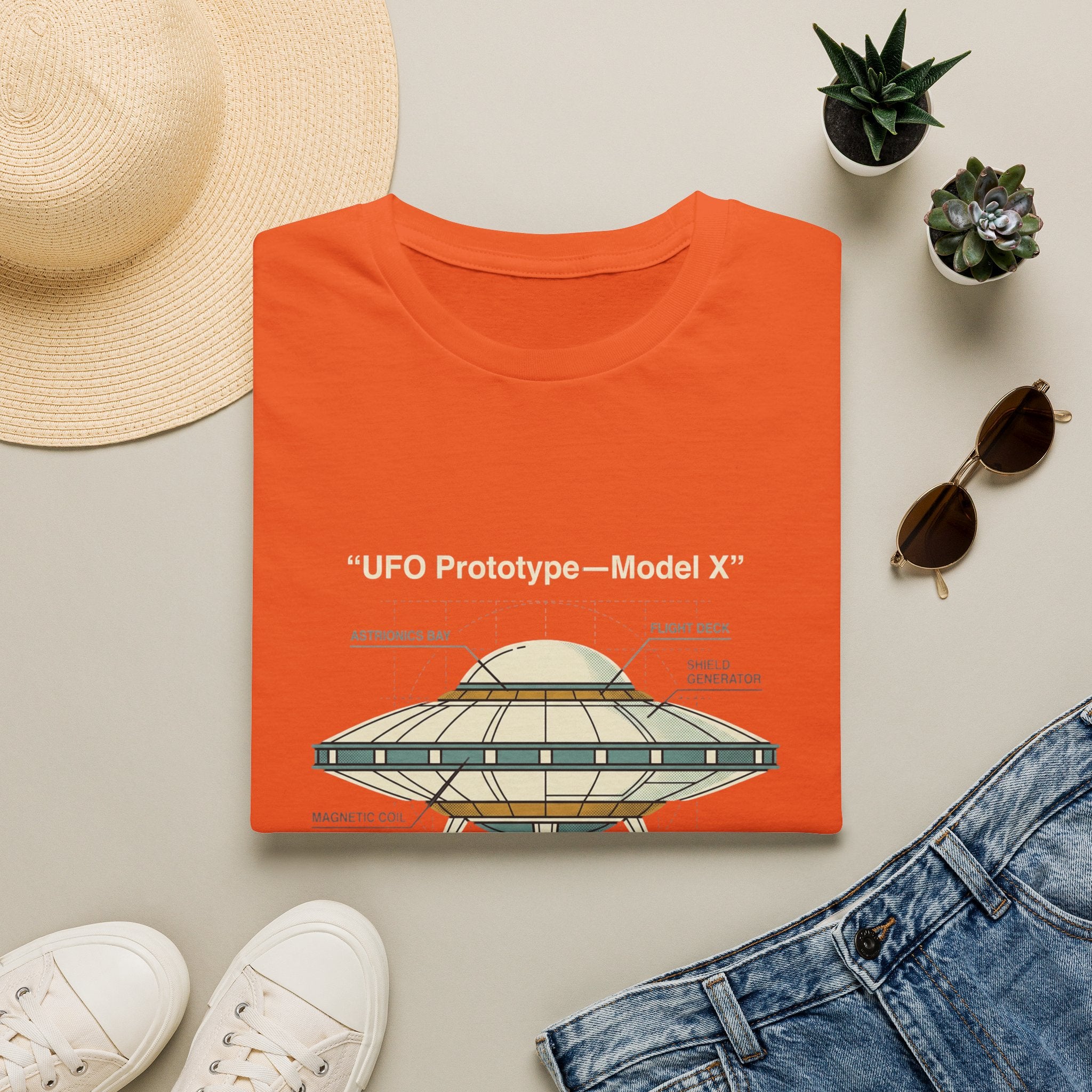 UFO Diagram Technical T-Shirt — Retro Schematic Alien Spaceship Tee