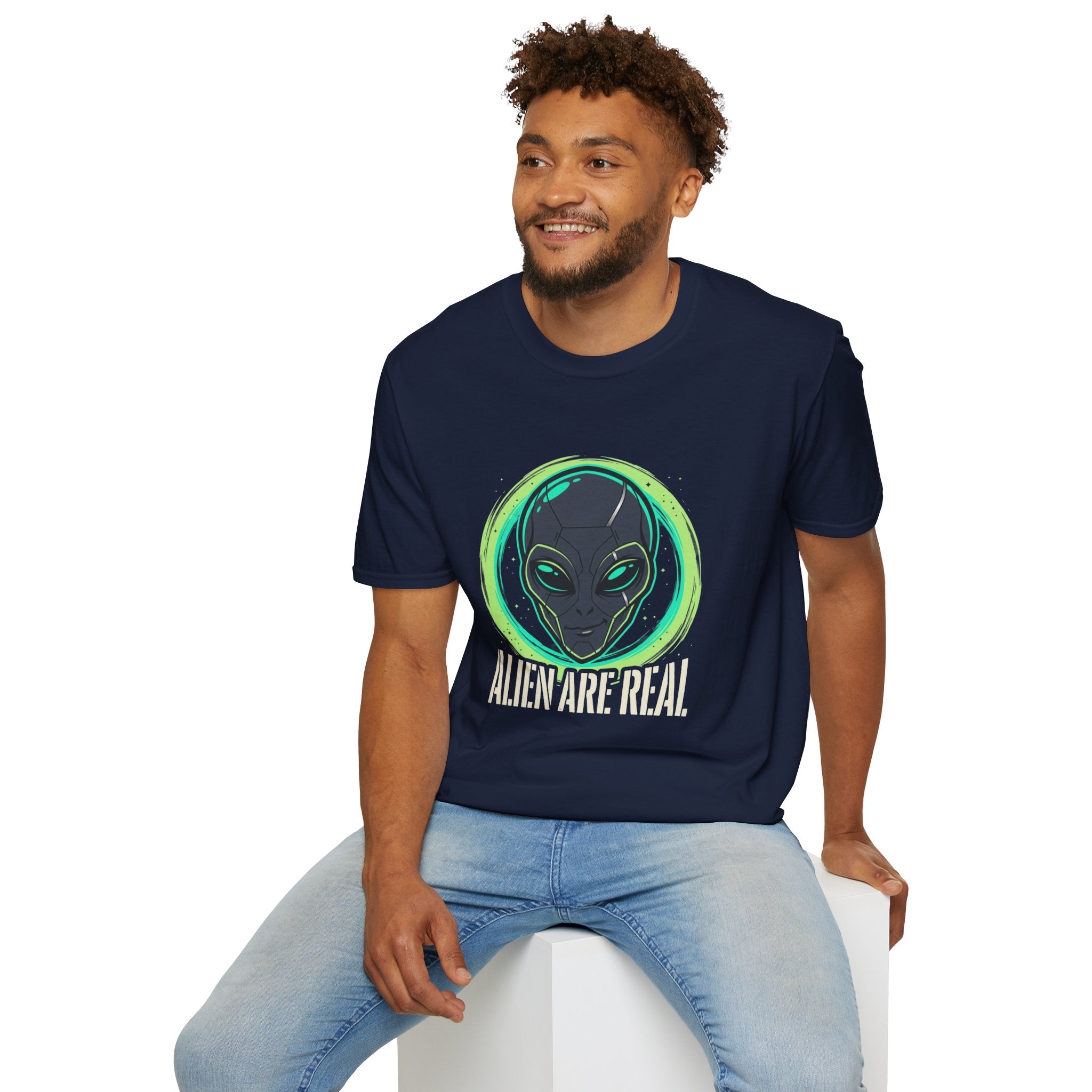 Alien Are Real T-Shirt — Neon Green Alien Face Graphic Tee
