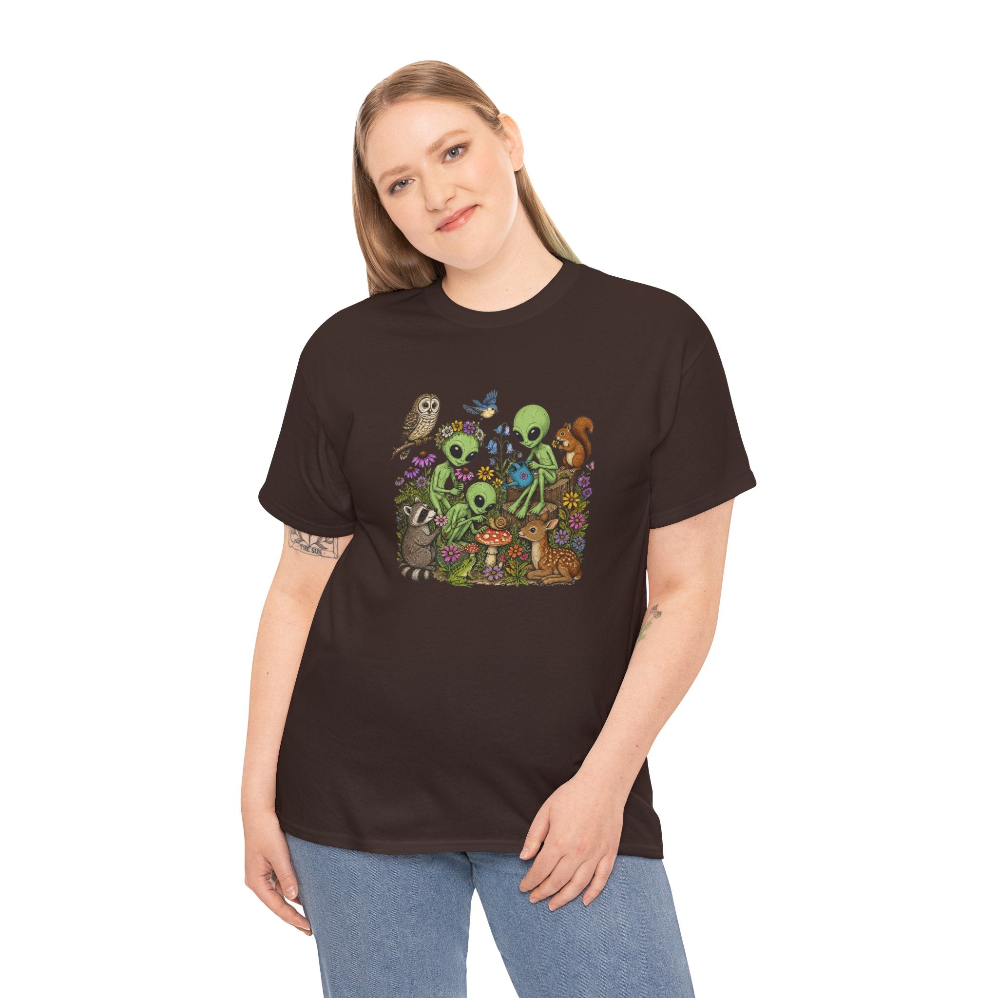Alien Forest Friends T‑Shirt — Cute Alien & Woodland Animals Graphic Tee