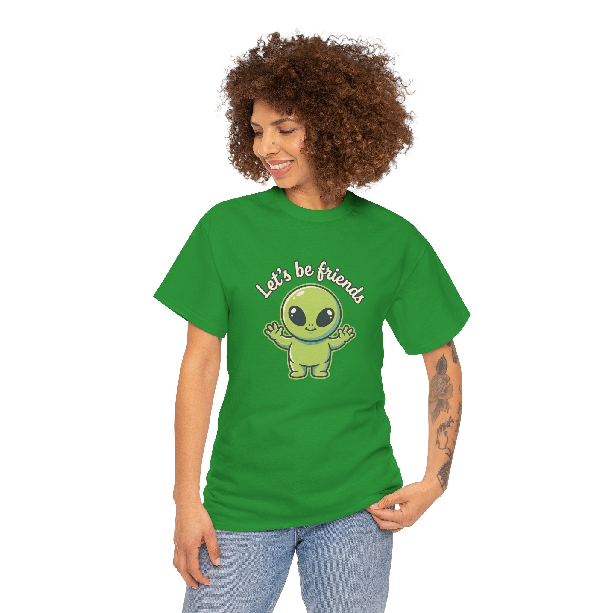 Let's Be Friends Alien T-Shirt — Cute Green Alien Graphic Tee