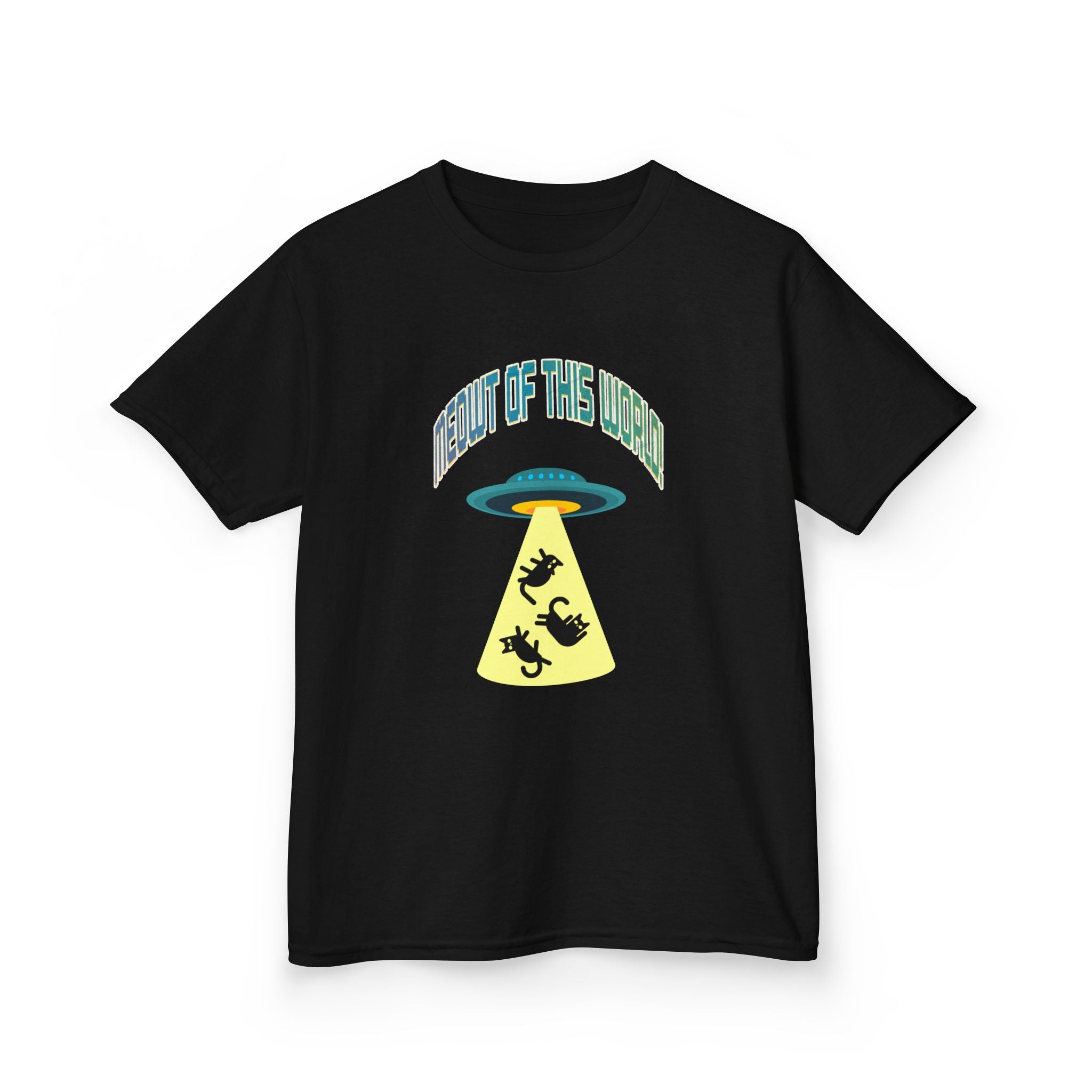 Kids Tee — 'Meowt of this World' UFO Alien Abduction Graphic