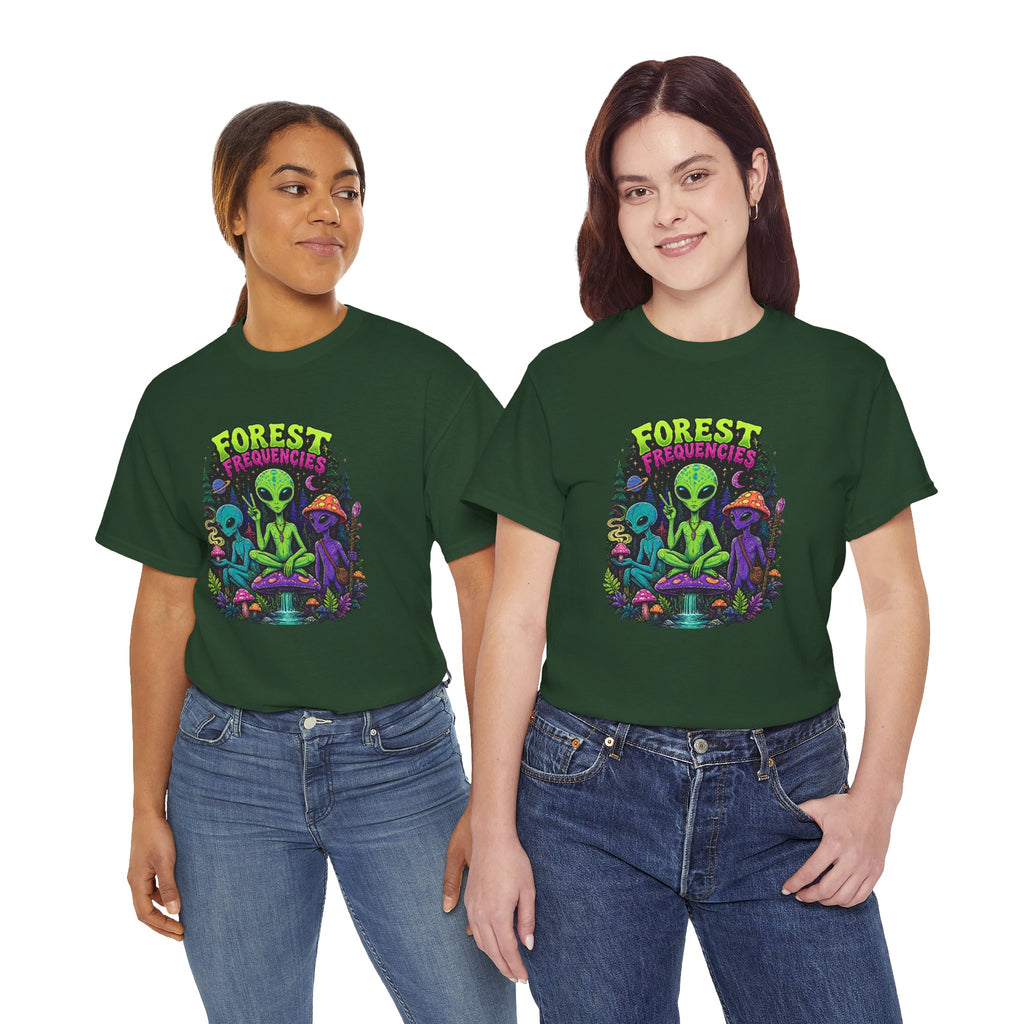 Forest Frequencies Alien T-Shirt — Psychedelic Mushroom Meditation Tee