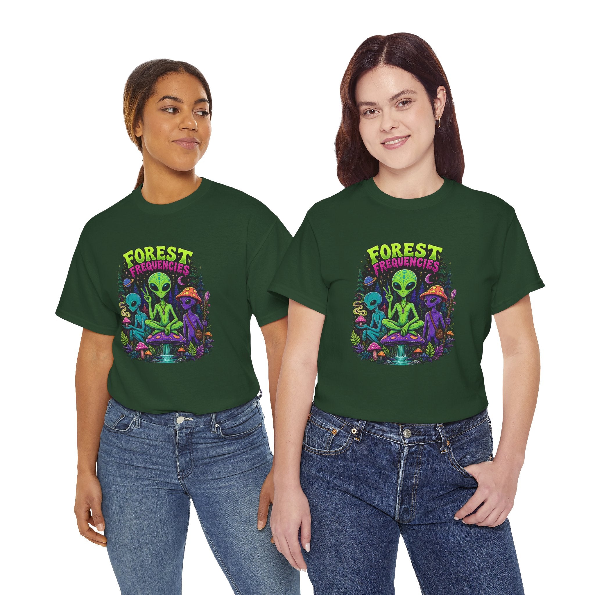 Forest Frequencies Alien T-Shirt — Psychedelic Mushroom Meditation Tee