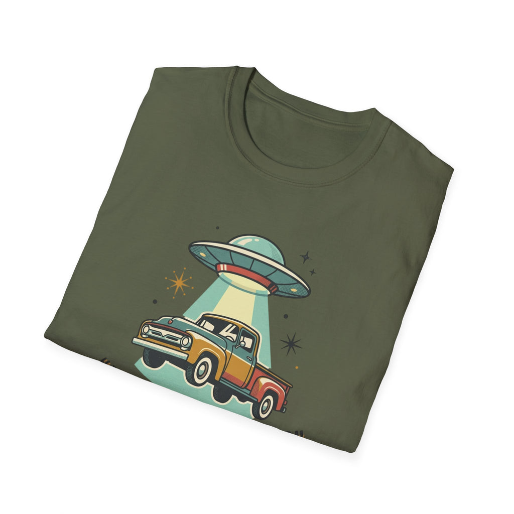 Abducted Adventures T-Shirt — Retro UFO Truck Graphic Tee