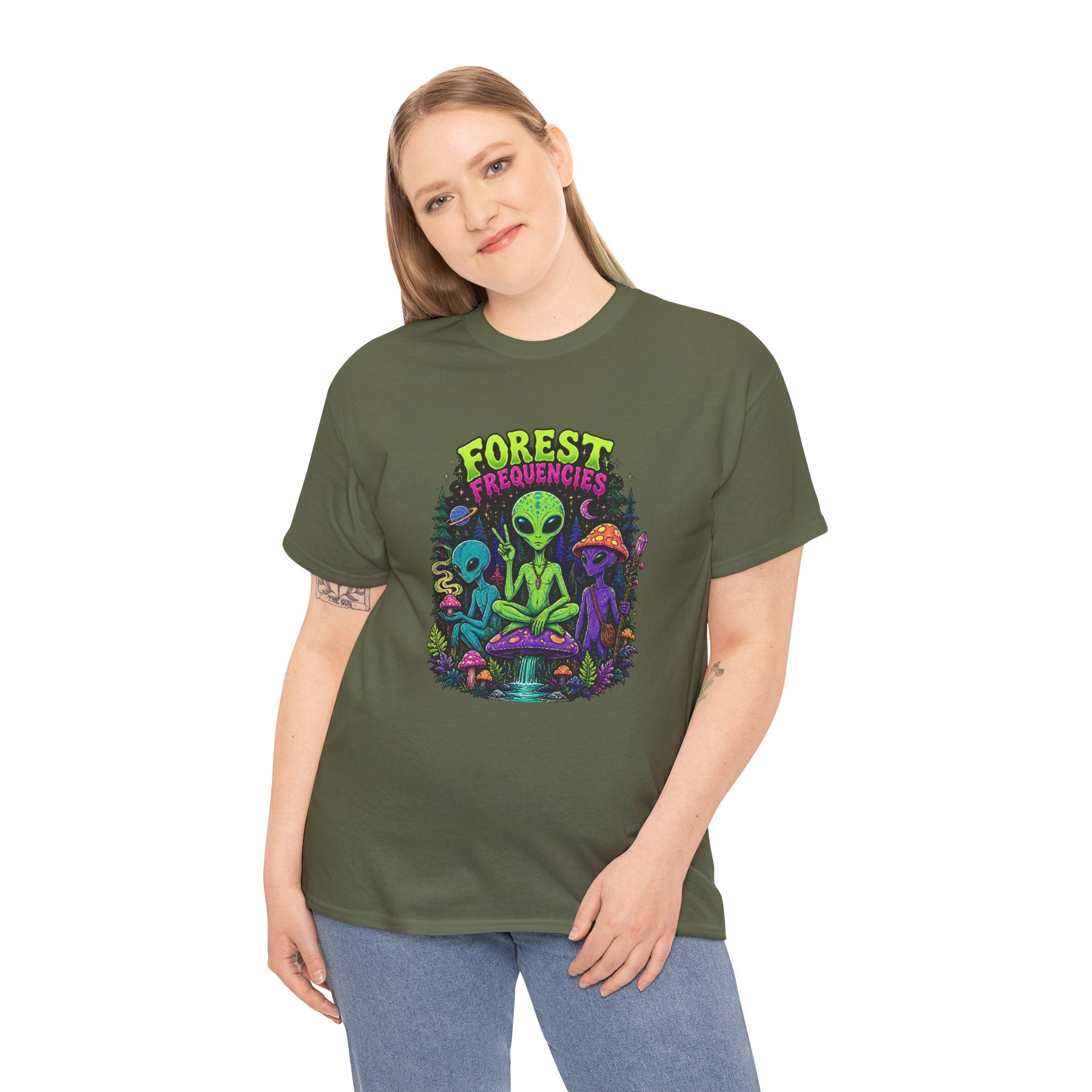 Forest Frequencies Alien T-Shirt — Psychedelic Mushroom Meditation Tee