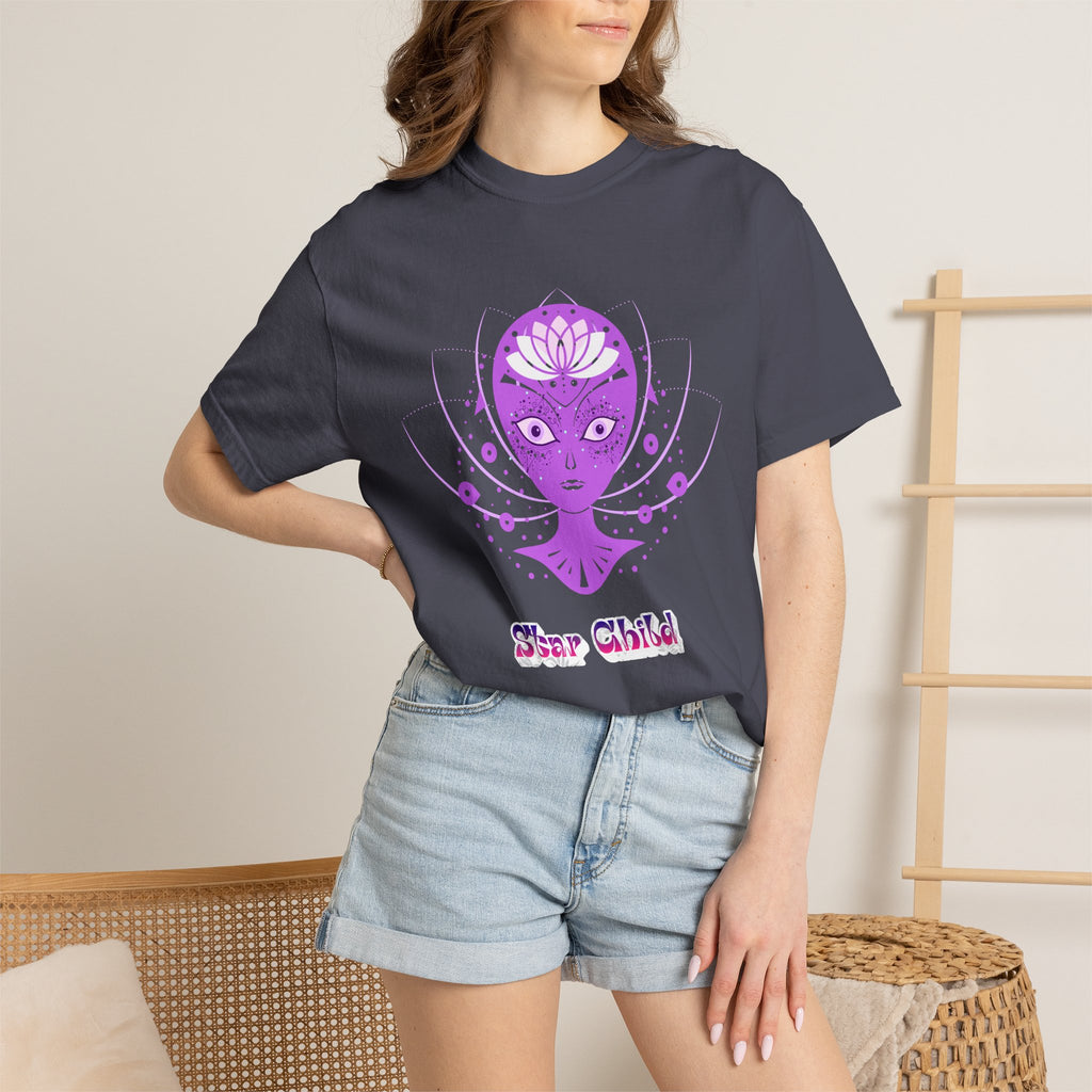 Star Child Alien T-Shirt — Purple Cosmic Alien Graphic Tee
