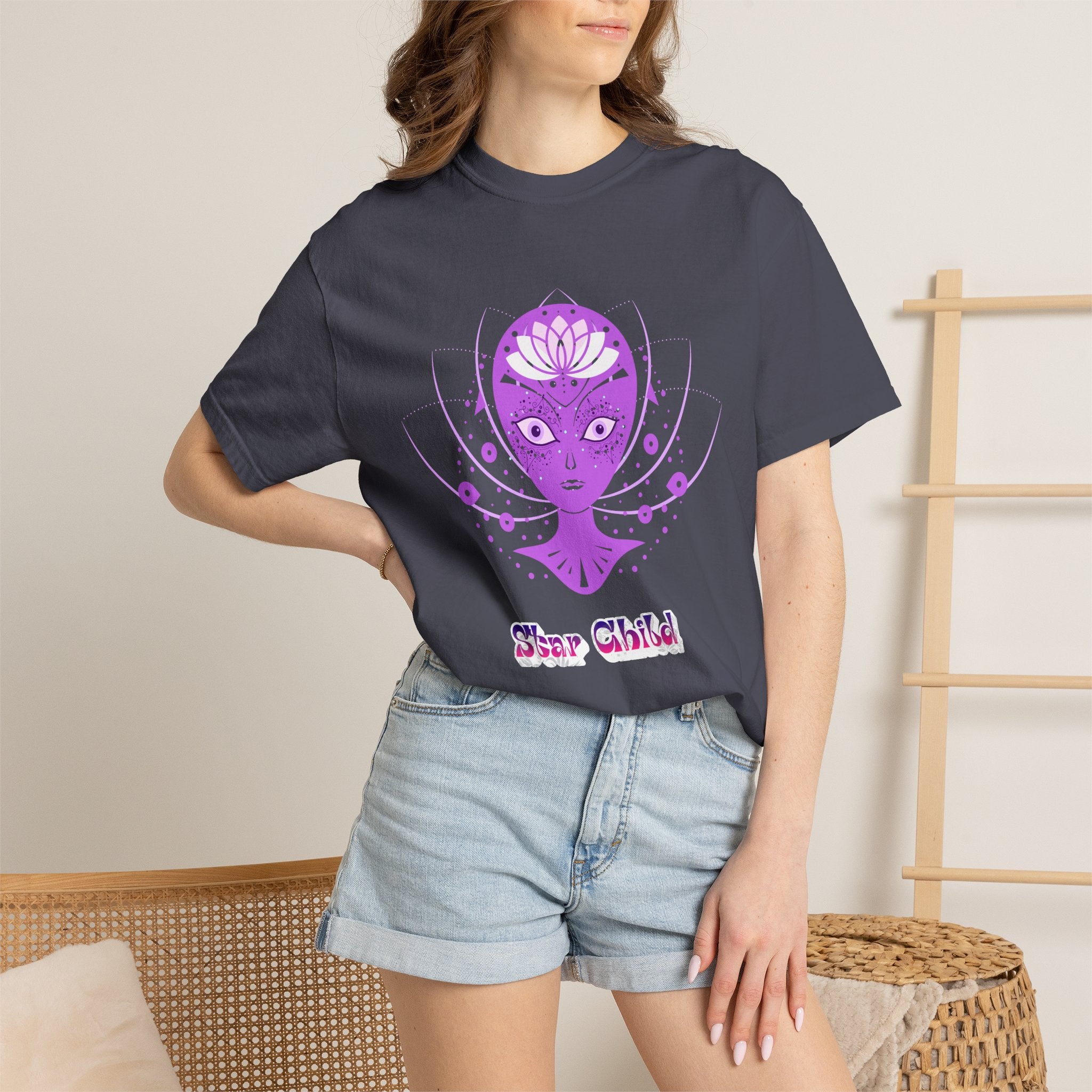 Star Child Alien T-Shirt — Purple Cosmic Alien Graphic Tee
