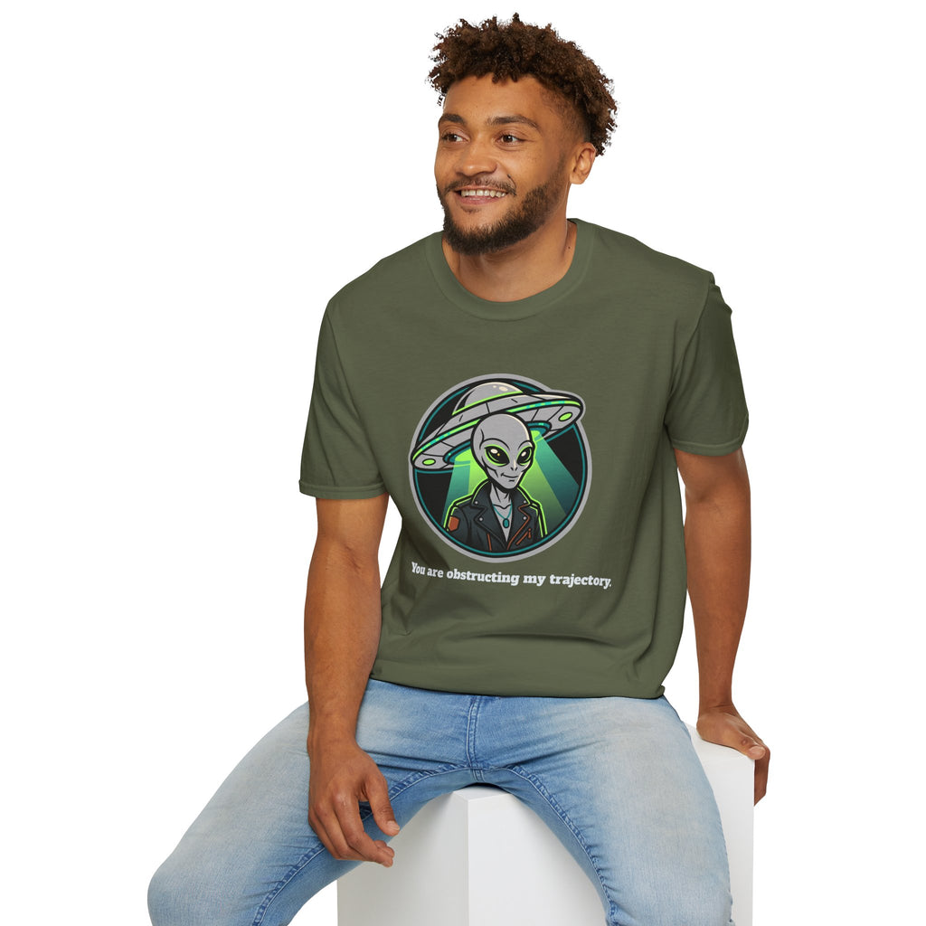 Alien UFO Graphic T-Shirt "You are blocking my trajectory" — Retro Green Extraterrestrial Design