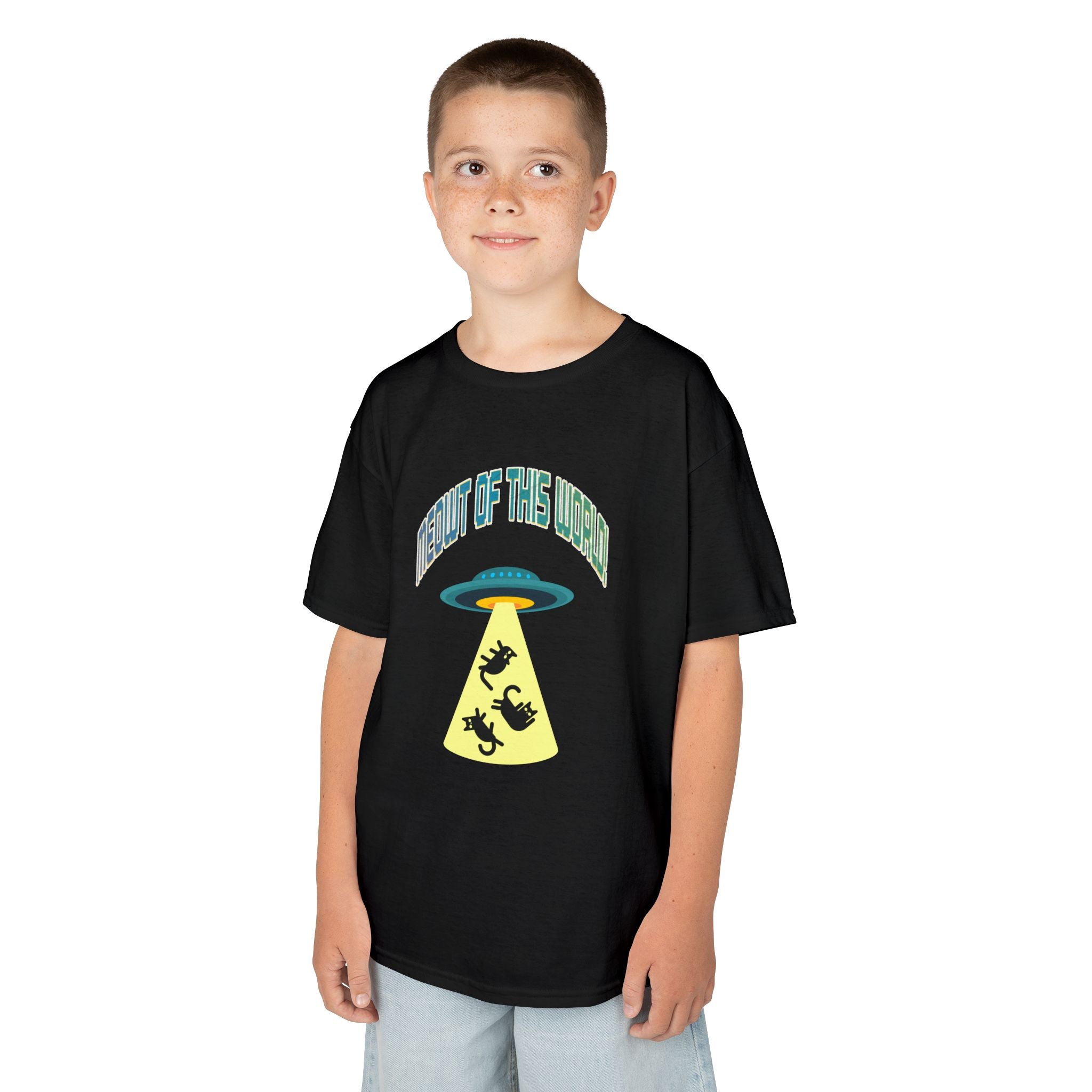 Kids Tee — 'Meowt of this World' UFO Alien Abduction Graphic