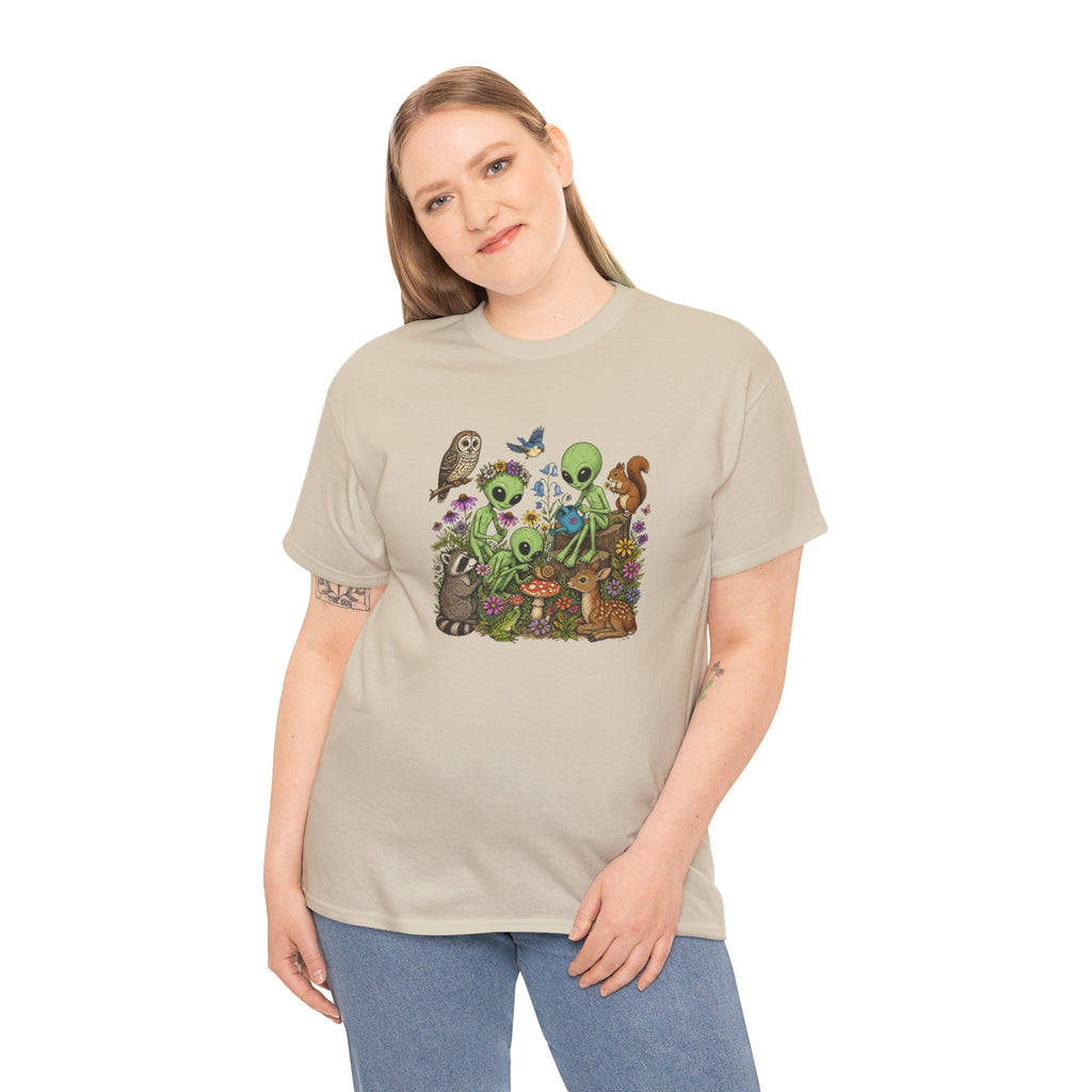 Alien Forest Friends T‑Shirt — Cute Alien & Woodland Animals Graphic Tee