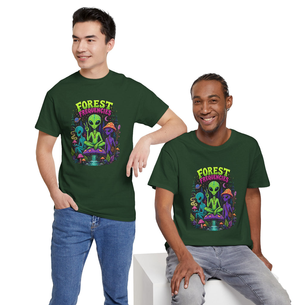 Forest Frequencies Alien T-Shirt — Psychedelic Mushroom Meditation Tee