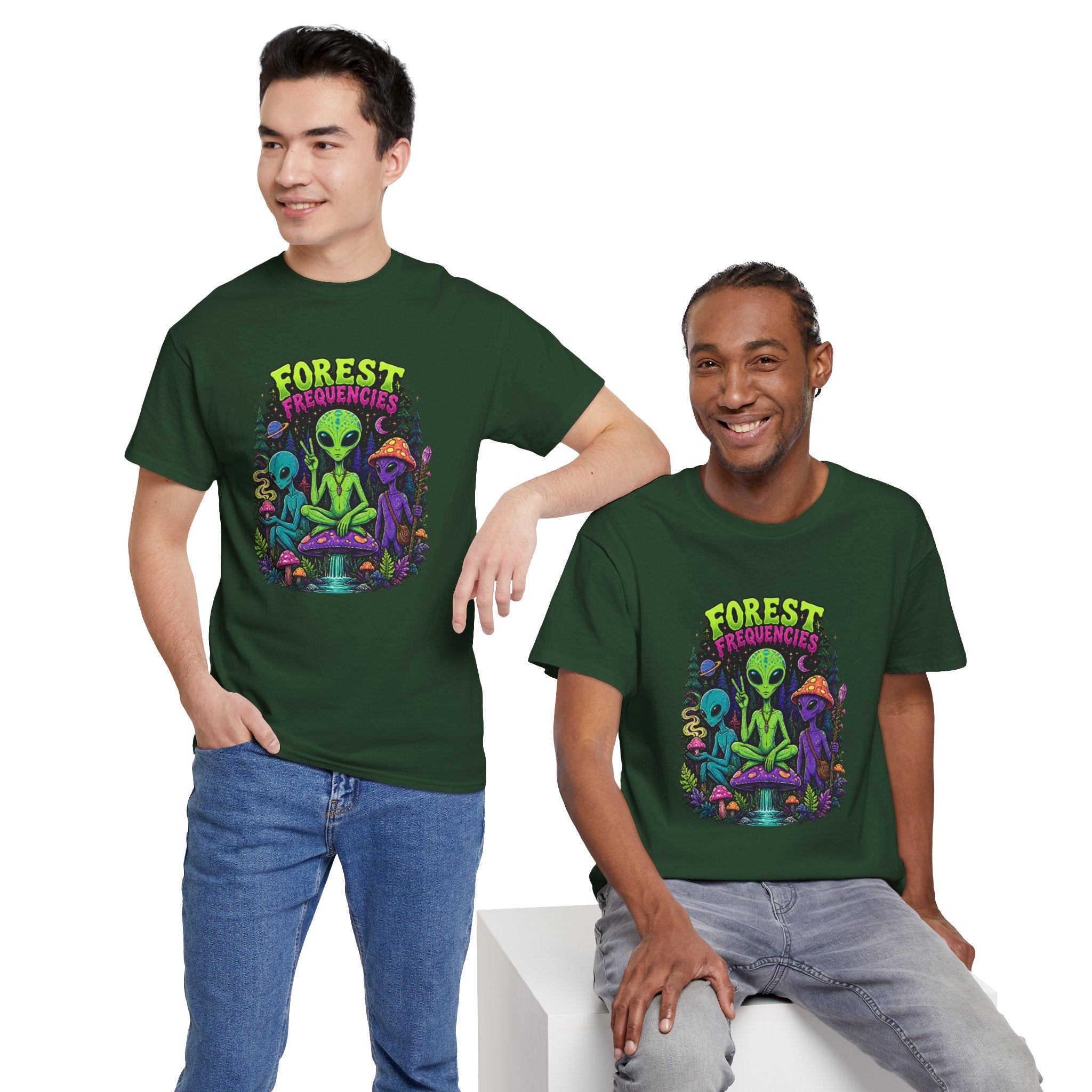 Forest Frequencies Alien T-Shirt — Psychedelic Mushroom Meditation Tee