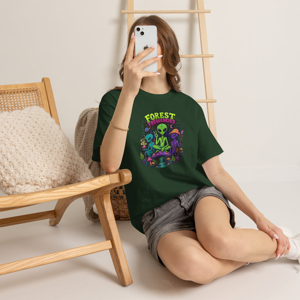 Forest Frequencies Alien T-Shirt — Psychedelic Mushroom Meditation Tee