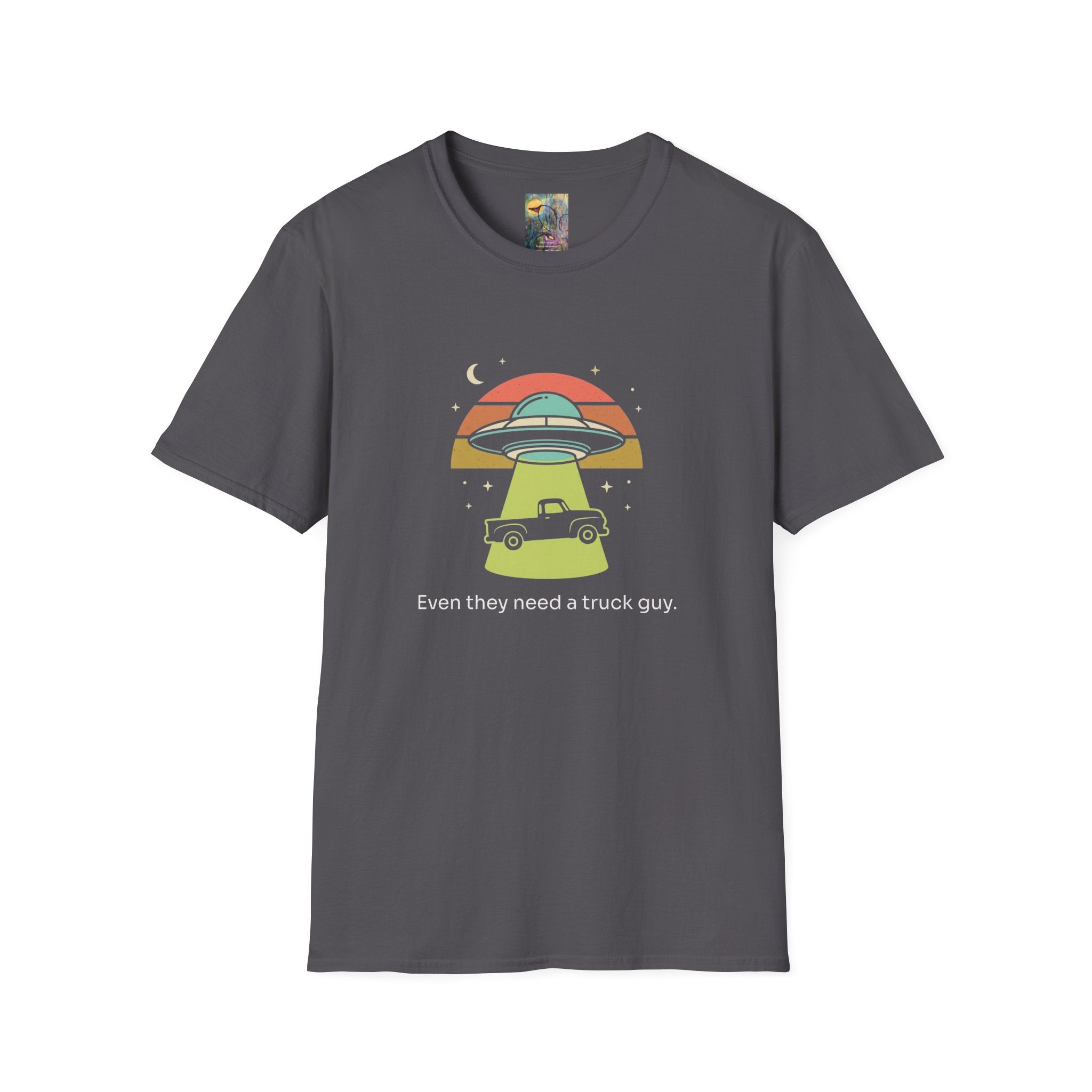 "Even Aliens need a truck guy" UFO Abduction T-Shirt — Retro Sunset Alien Tee