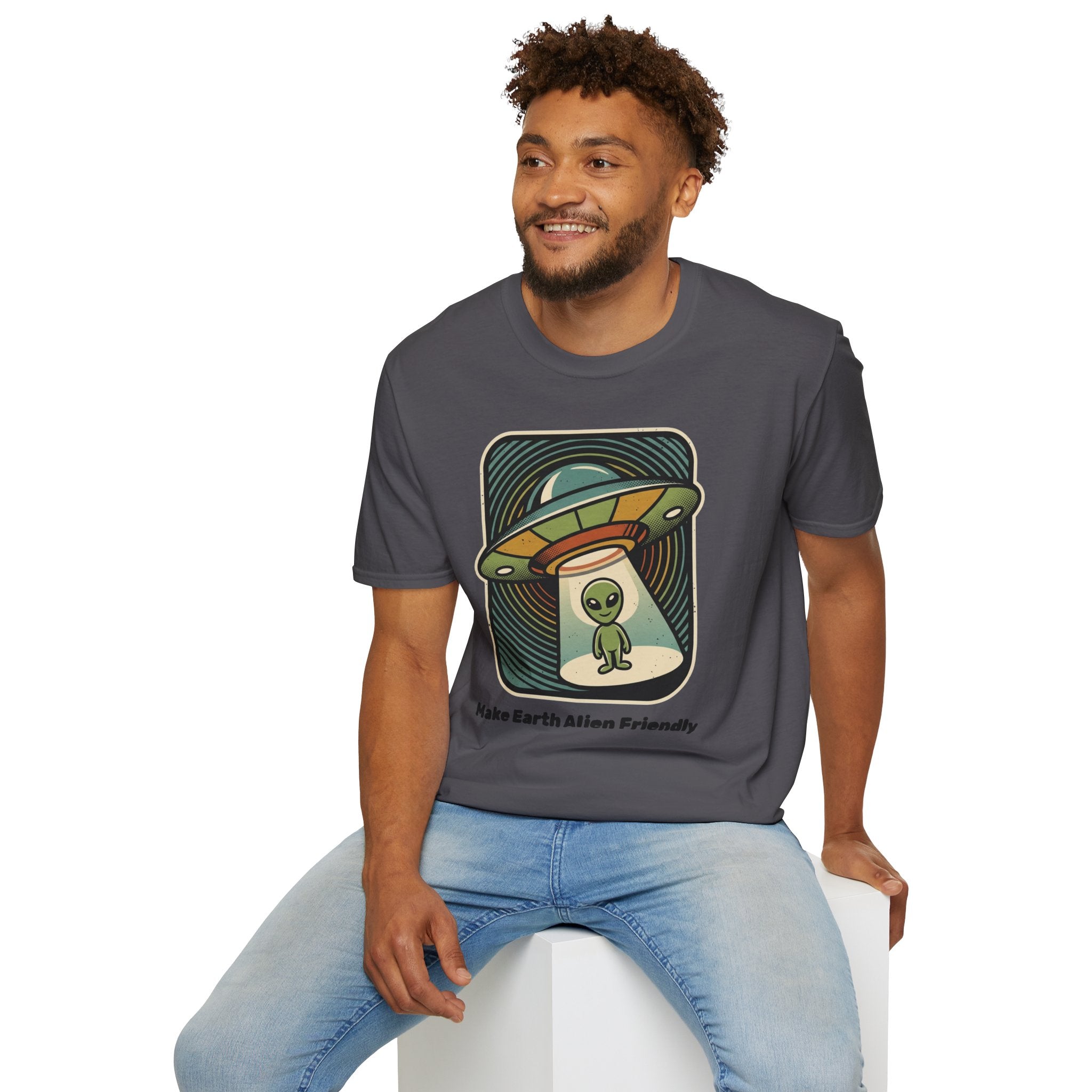 Alien Abduction T-Shirt — 'Help Me' Retro UFO Graphic Tee