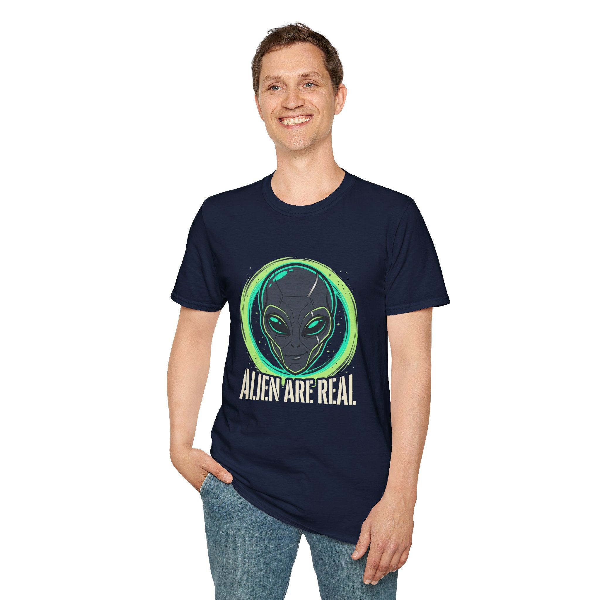 Alien Are Real T-Shirt — Neon Green Alien Face Graphic Tee
