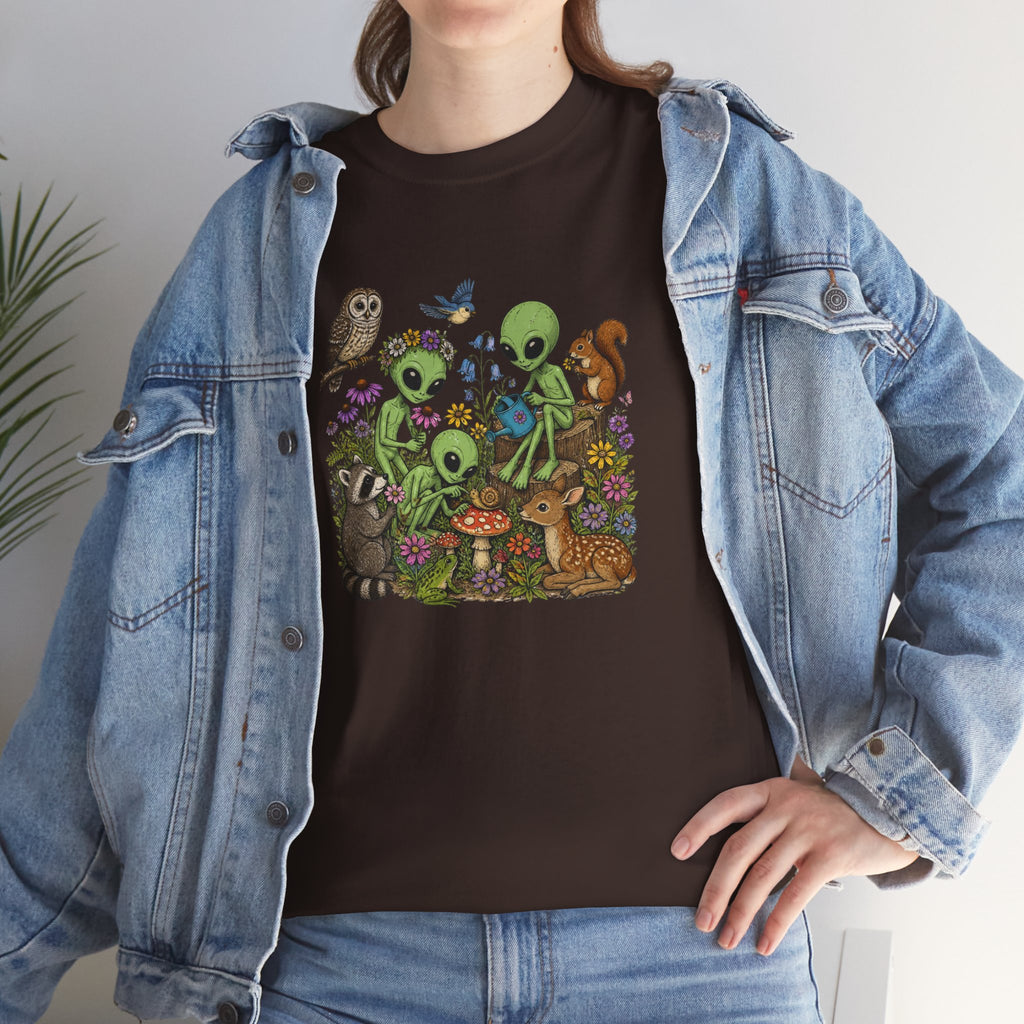Alien Forest Friends T‑Shirt — Cute Alien & Woodland Animals Graphic Tee