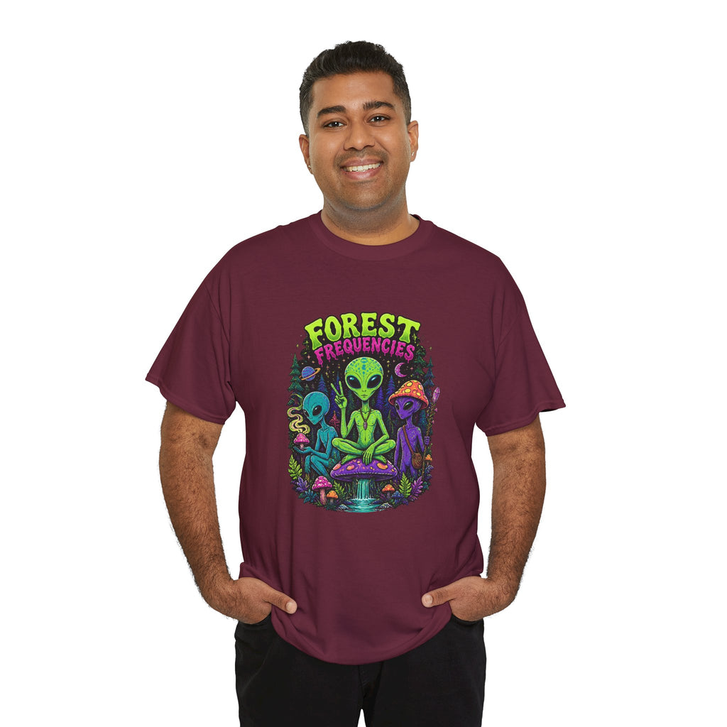 Forest Frequencies Alien T-Shirt — Psychedelic Mushroom Meditation Tee