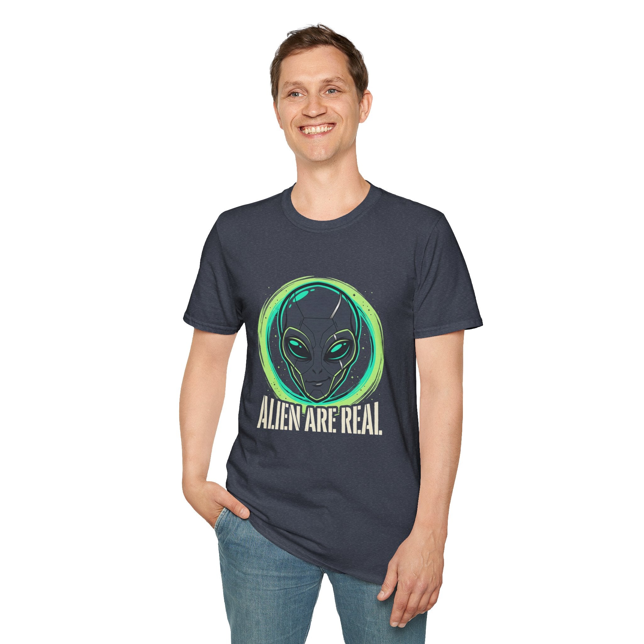 Alien Are Real T-Shirt — Neon Green Alien Face Graphic Tee