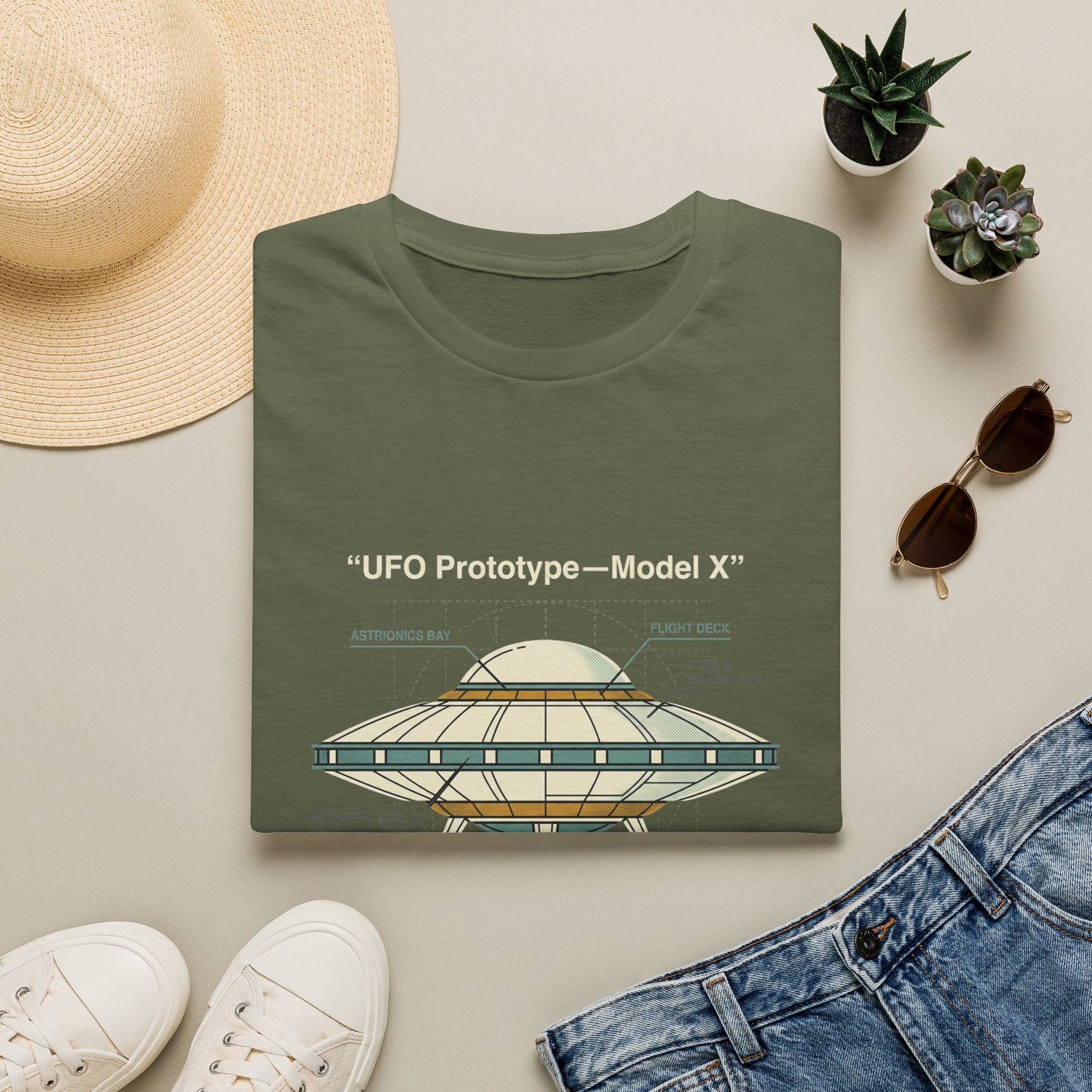 UFO Diagram Technical T-Shirt — Retro Schematic Alien Spaceship Tee