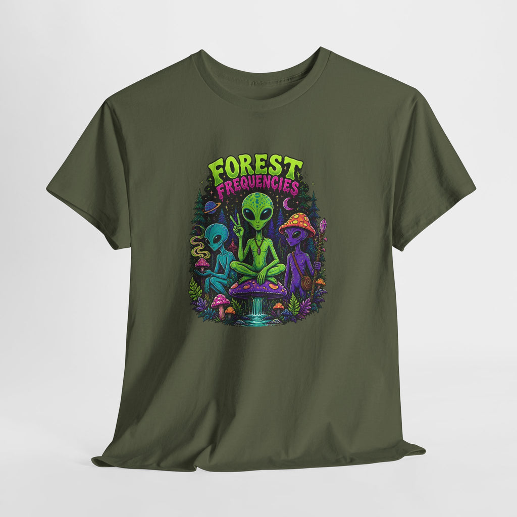 Forest Frequencies Alien T-Shirt — Psychedelic Mushroom Meditation Tee