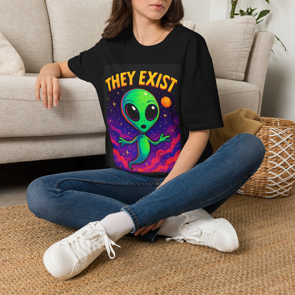 They Exist Alien T-Shirt — Cute Retro Space Graphic Tee