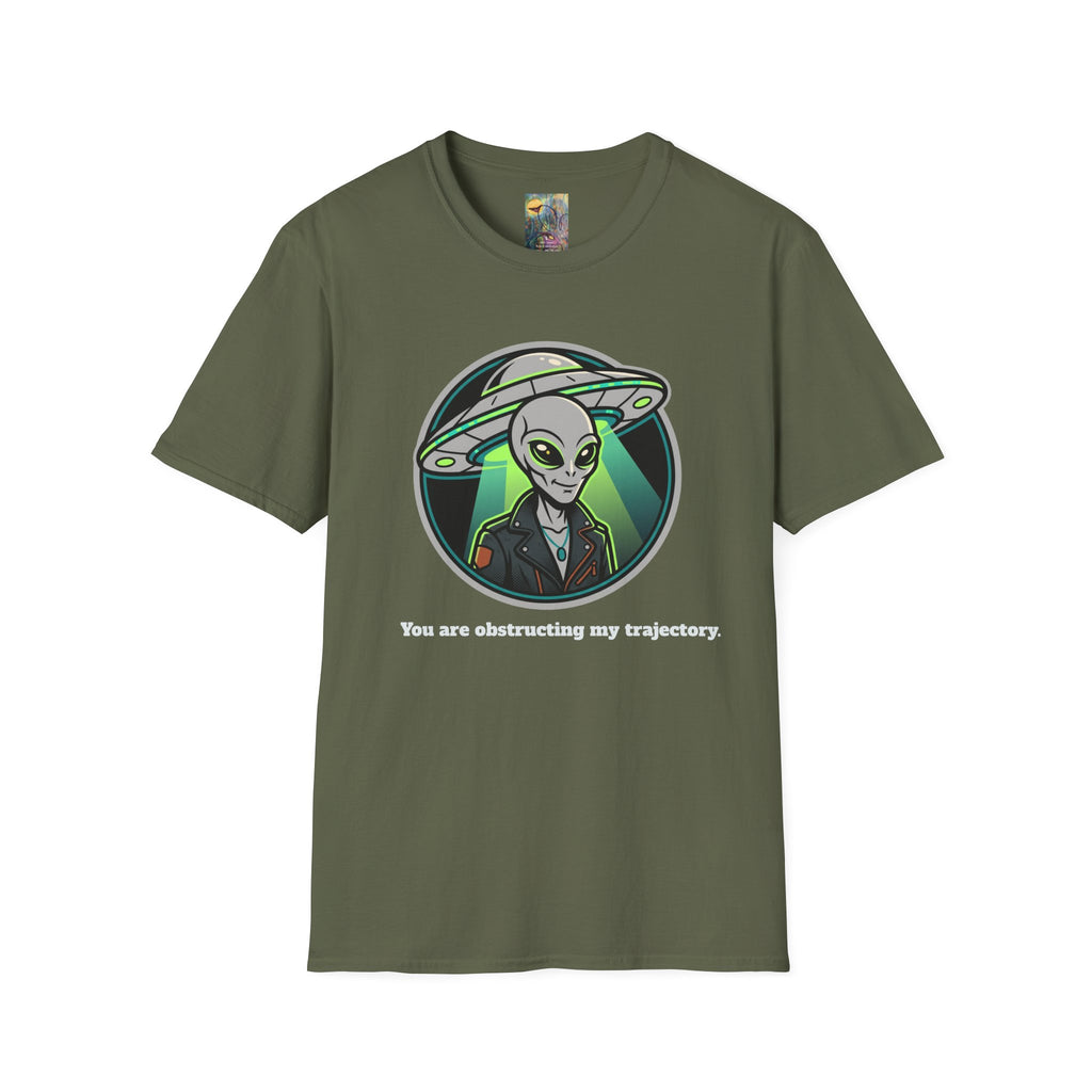 Alien UFO Graphic T-Shirt "You are blocking my trajectory" — Retro Green Extraterrestrial Design