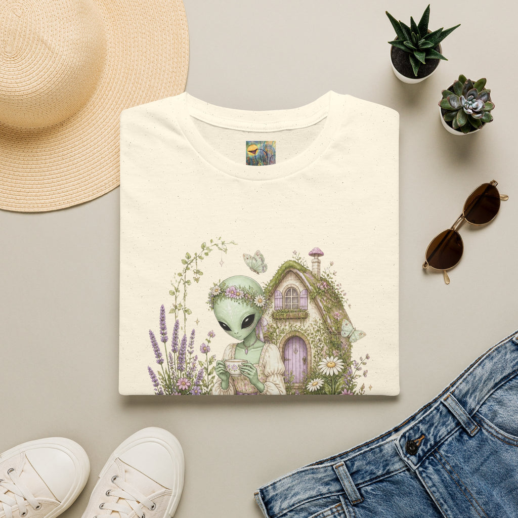 Alien Cottage Tee — Whimsical Floral Alien Garden T-Shirt